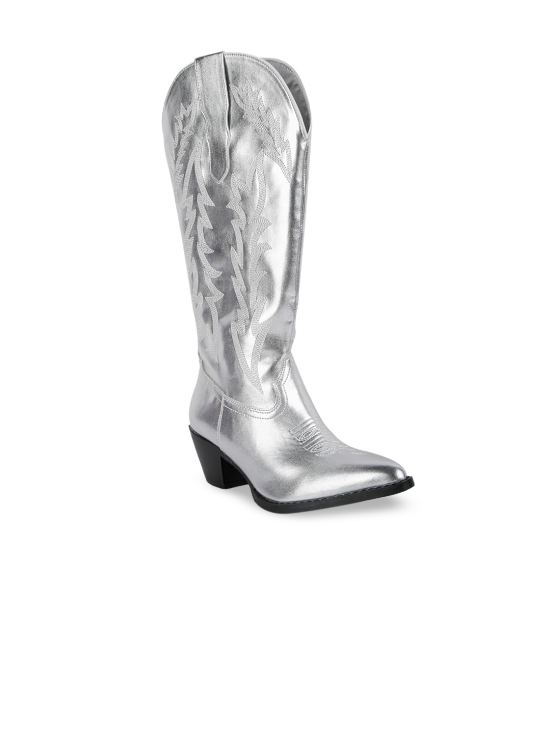 

London Rag Women Embroidered Cowboy Boots, Silver