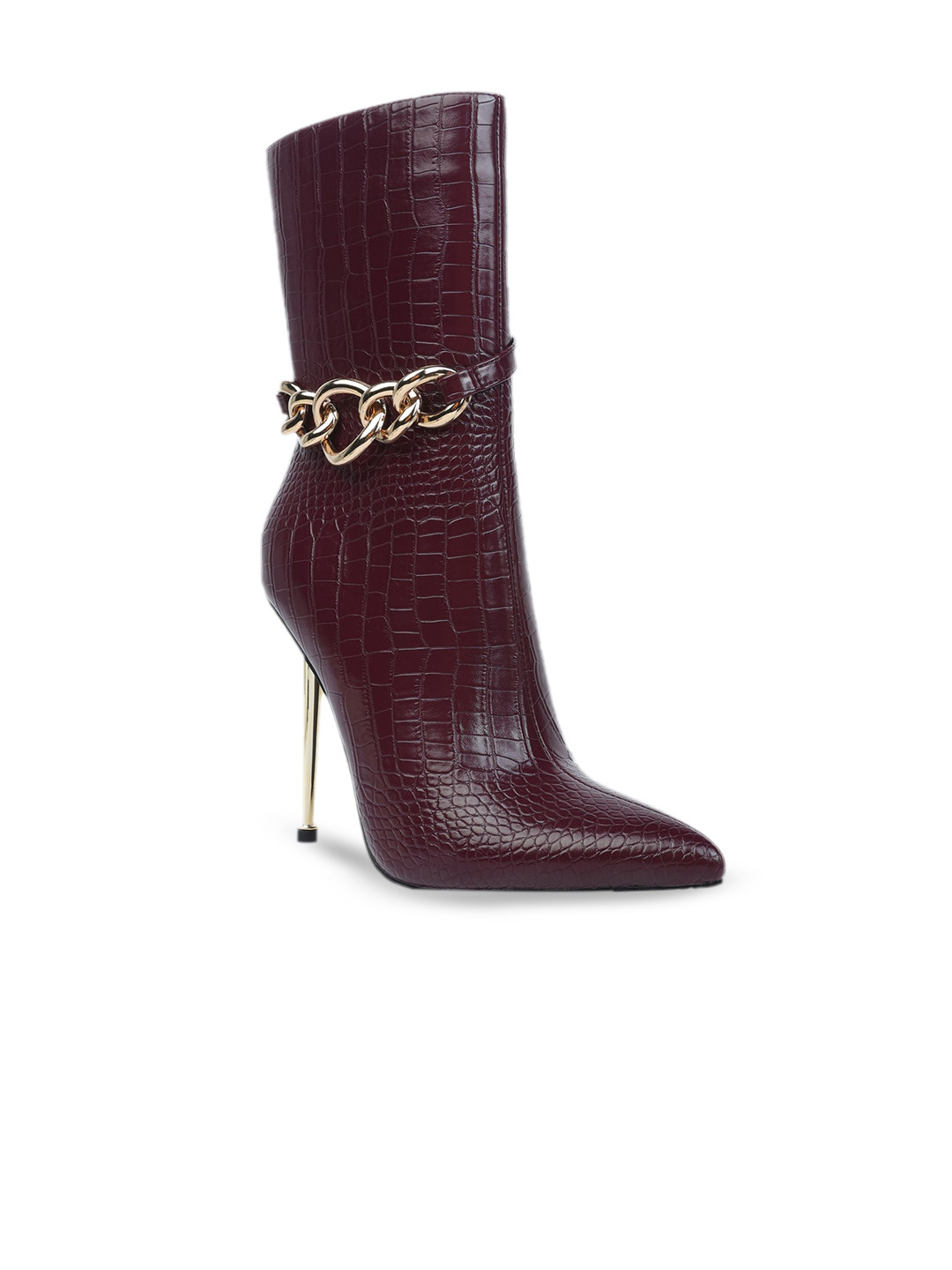 

London Rag Women Textured High Heeled Ankle Boots, Burgundy