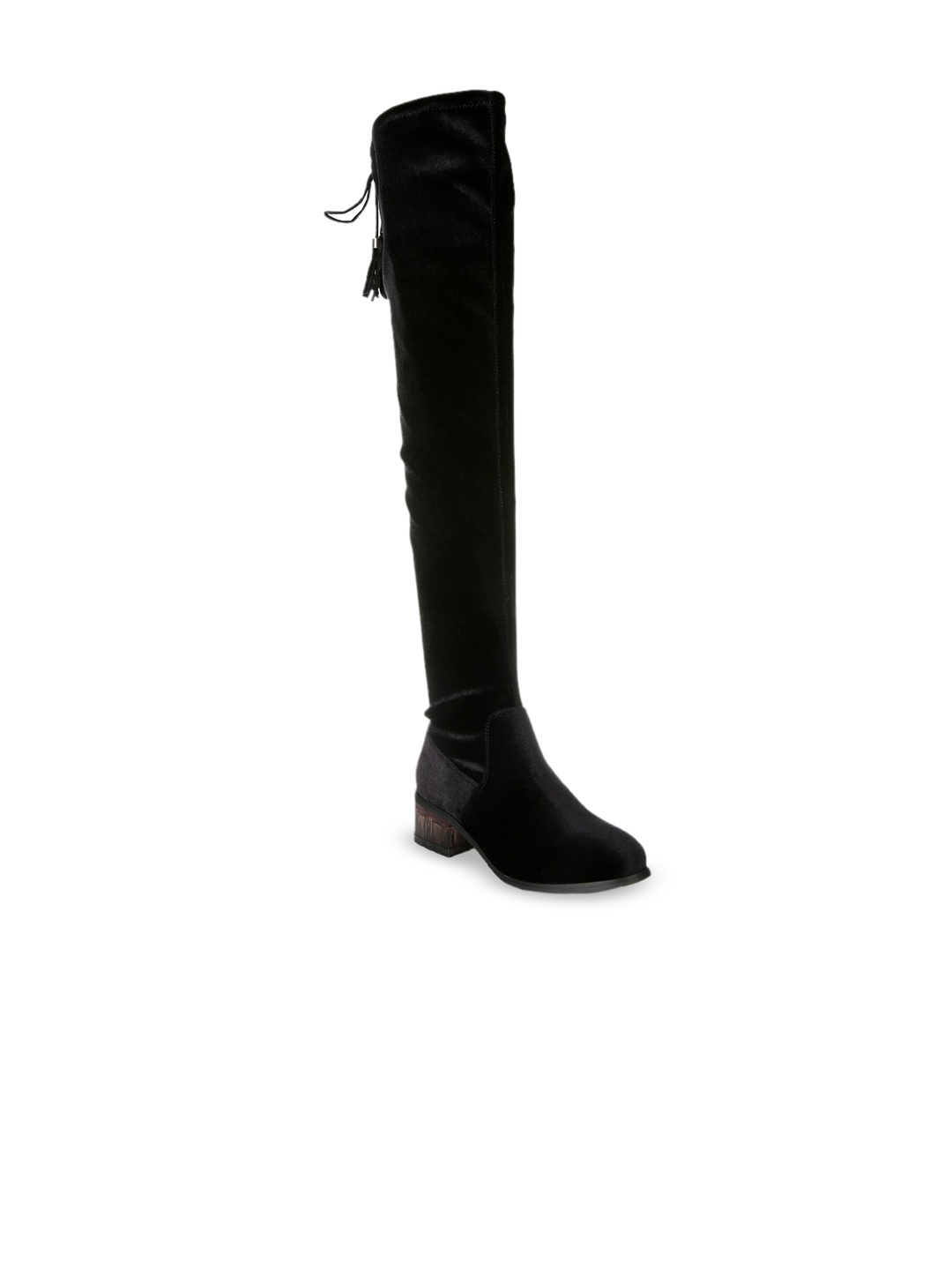 

London Rag Women Velvet Knee Length Winter Boots, Black