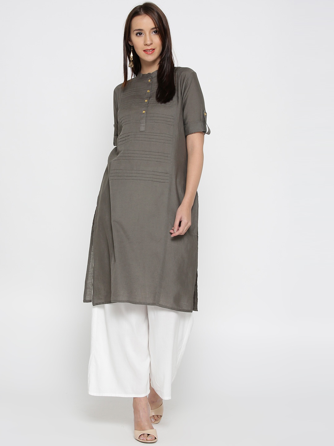 

Jashn Women Grey Solid Straight Kurta