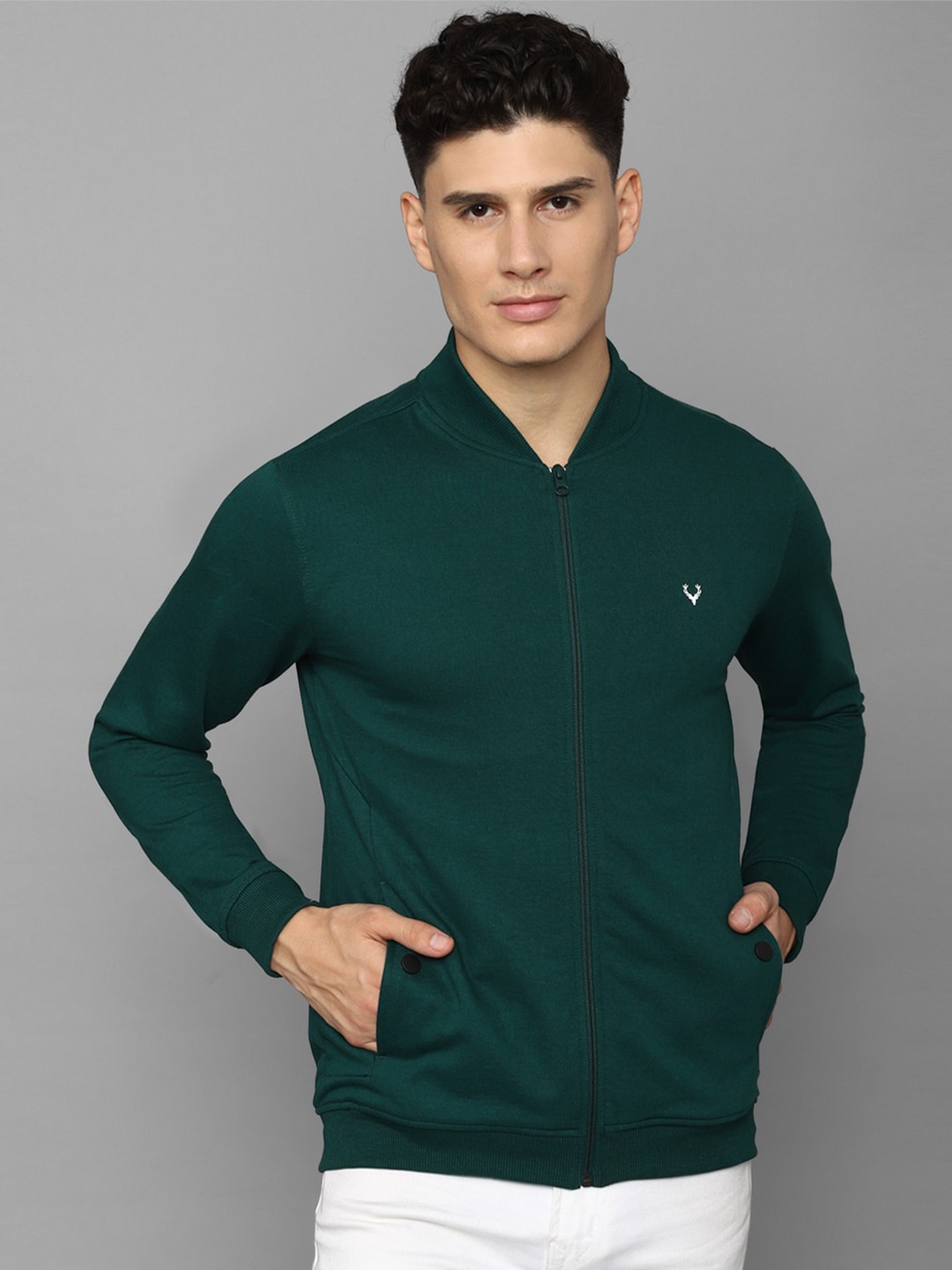 

Allen Solly Front-Open Cotton Sweatshirt, Green