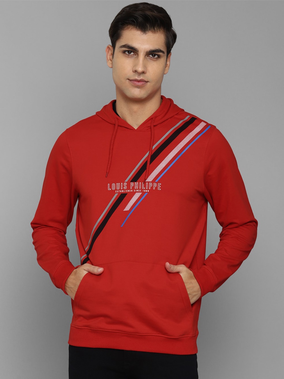 

Louis Philippe Sport Men Printed Cotton Hooded Sweatshirt, Red