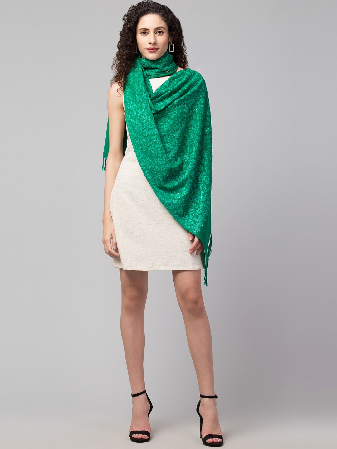 

Tweedle Women Kashmiri Embroidery Pure Woolen Shawl, Green