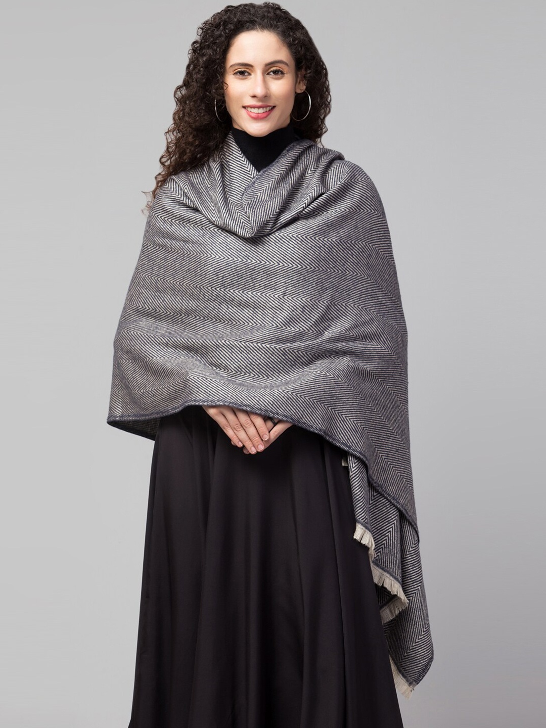 

Tweedle Women Woven Design Woollen Shawl, Blue