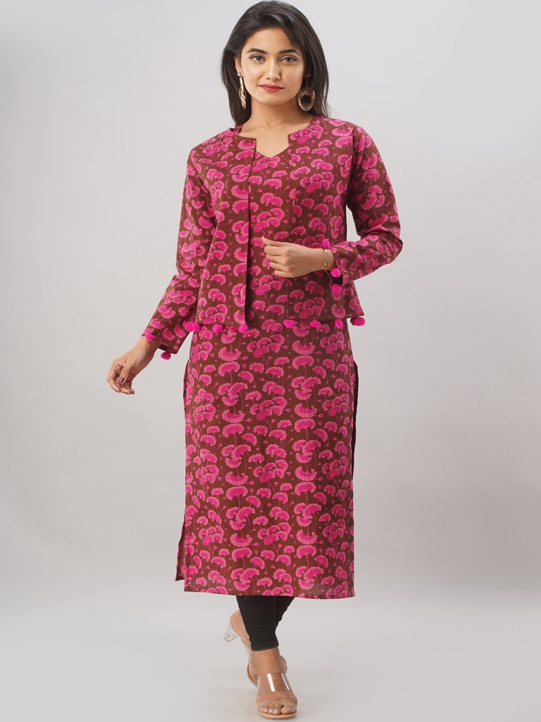 

KALINI Floral Printed Cotton Kurta, Brown