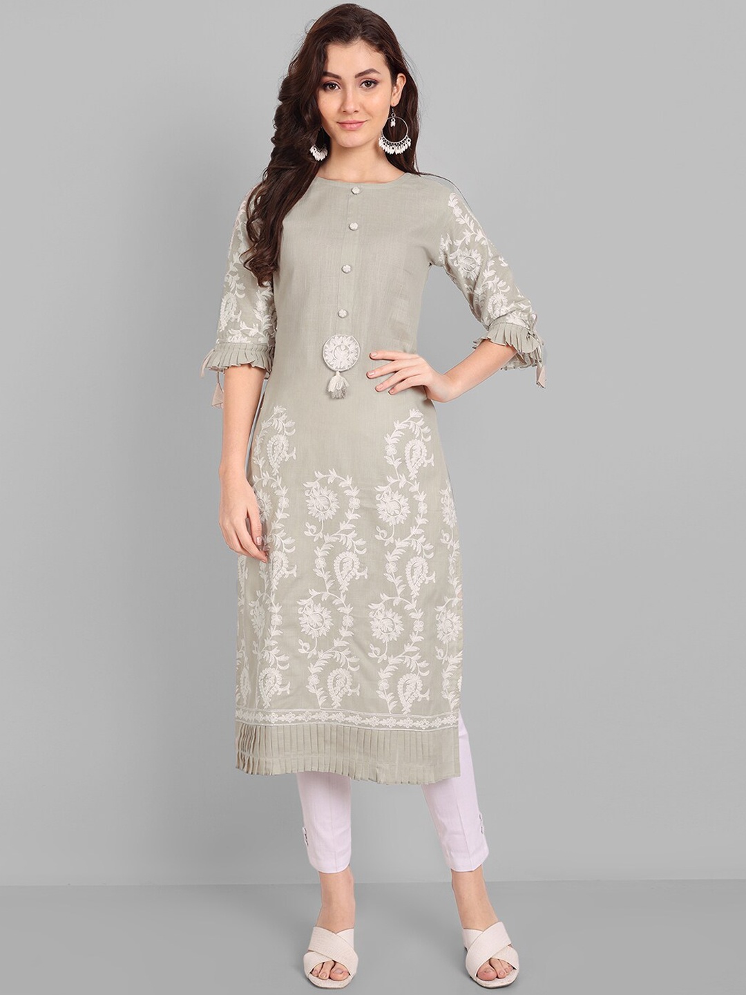 

Pakiza Ethnic Motifs Embroidered Cotton Kurta, Grey