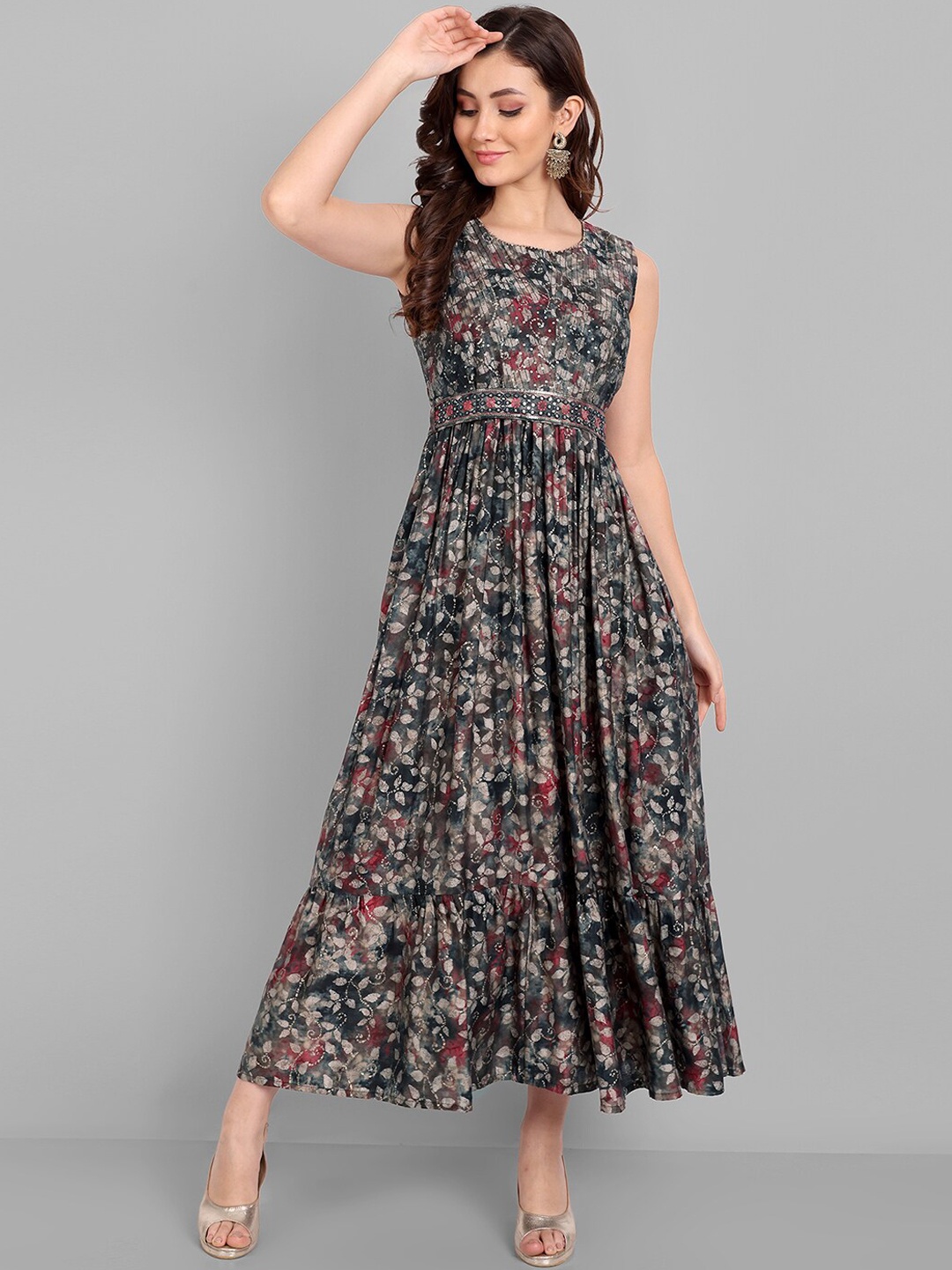 

Pakiza Embroidered Cotton A-Line Ethnic Dress, Charcoal