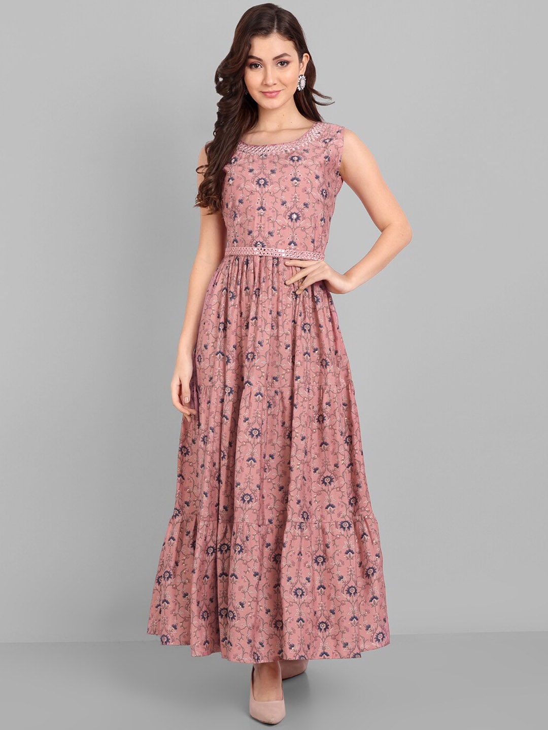 

Pakiza Embroidered Cotton A-Line Ethnic Dress, Peach