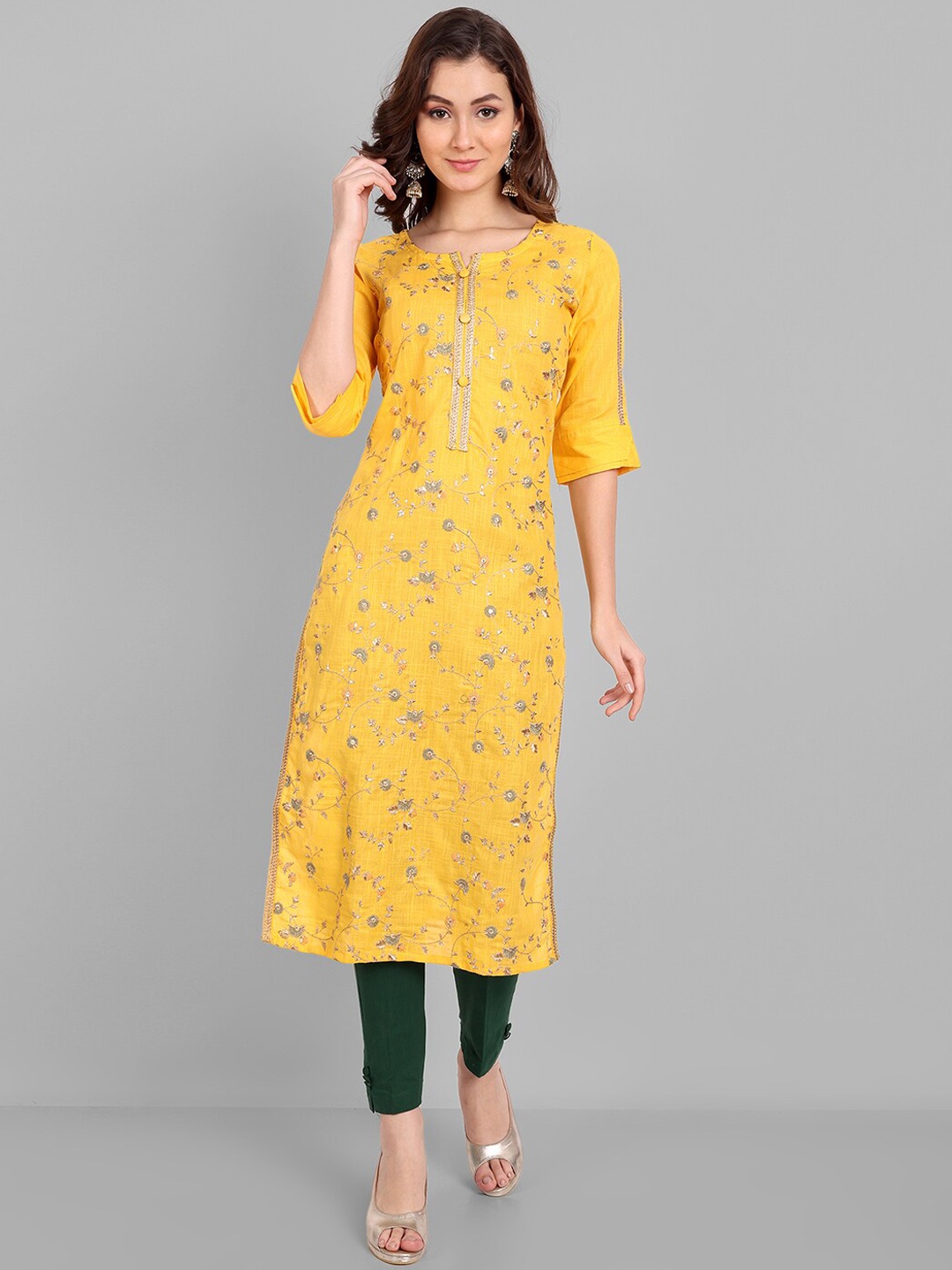 

Pakiza Embroidered Straight Regular Cotton Kurta, Yellow