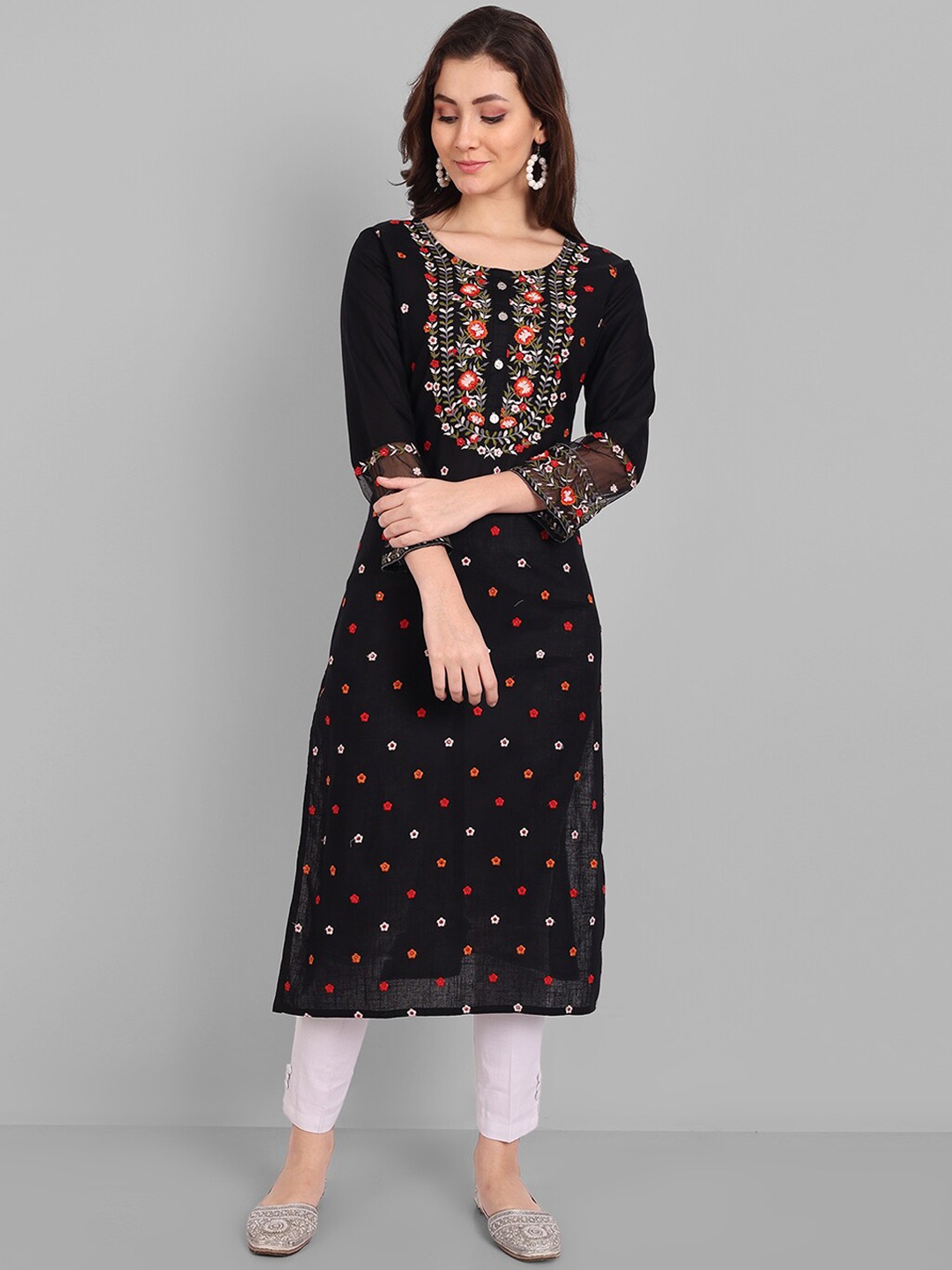 

Pakiza Floral Printed Straight Regular Cotton Kurta, Black