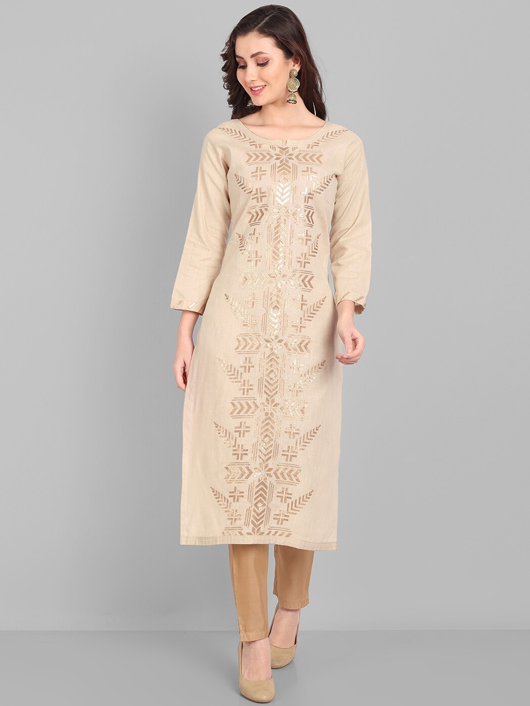 

Pakiza Ethnic Motifs Embroidered Thread Work Cotton Kurta, Cream