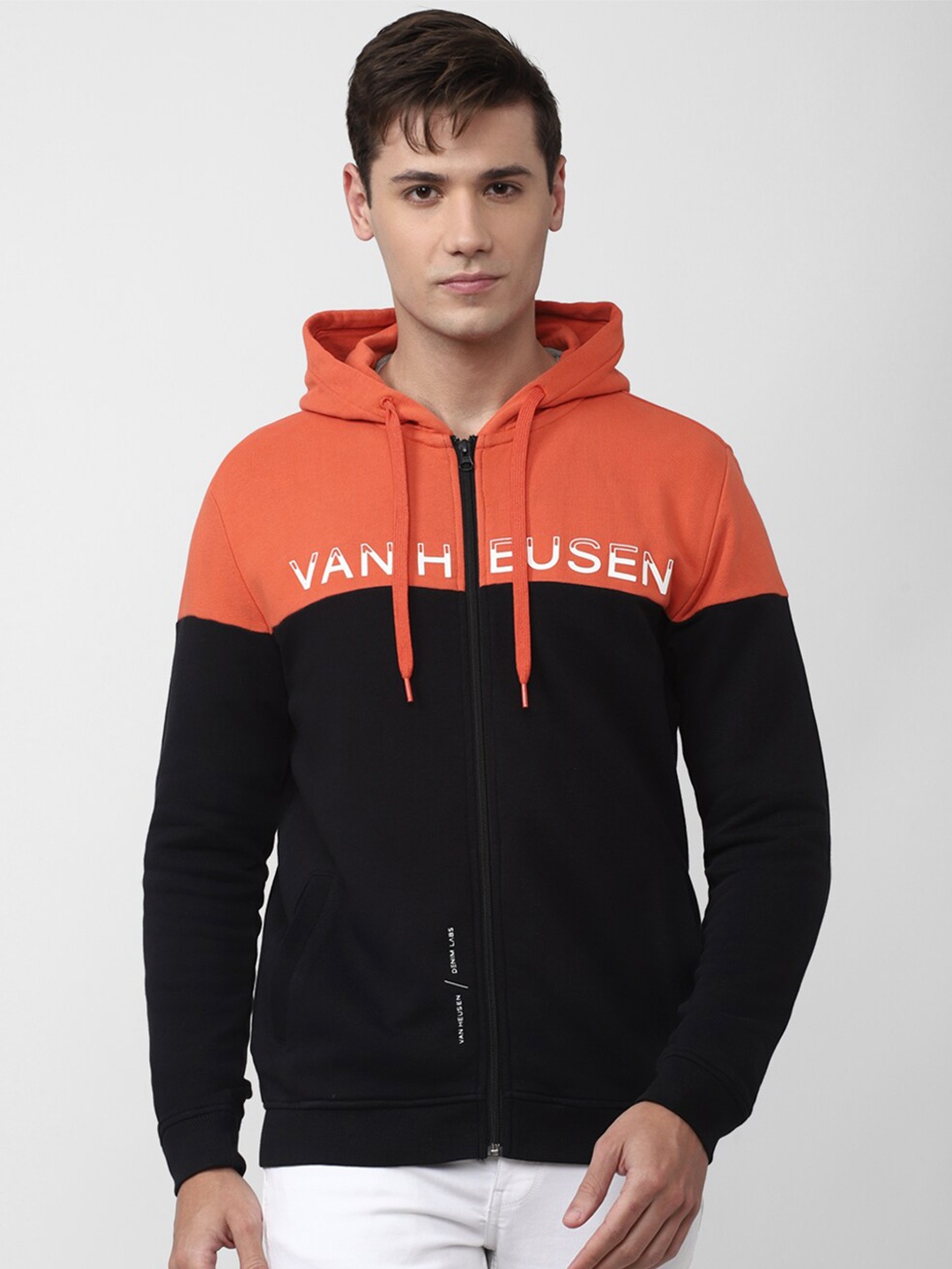 

VAN HEUSEN DENIM LABS Colourblocked Hooded Cotton Sweatshirt, Black