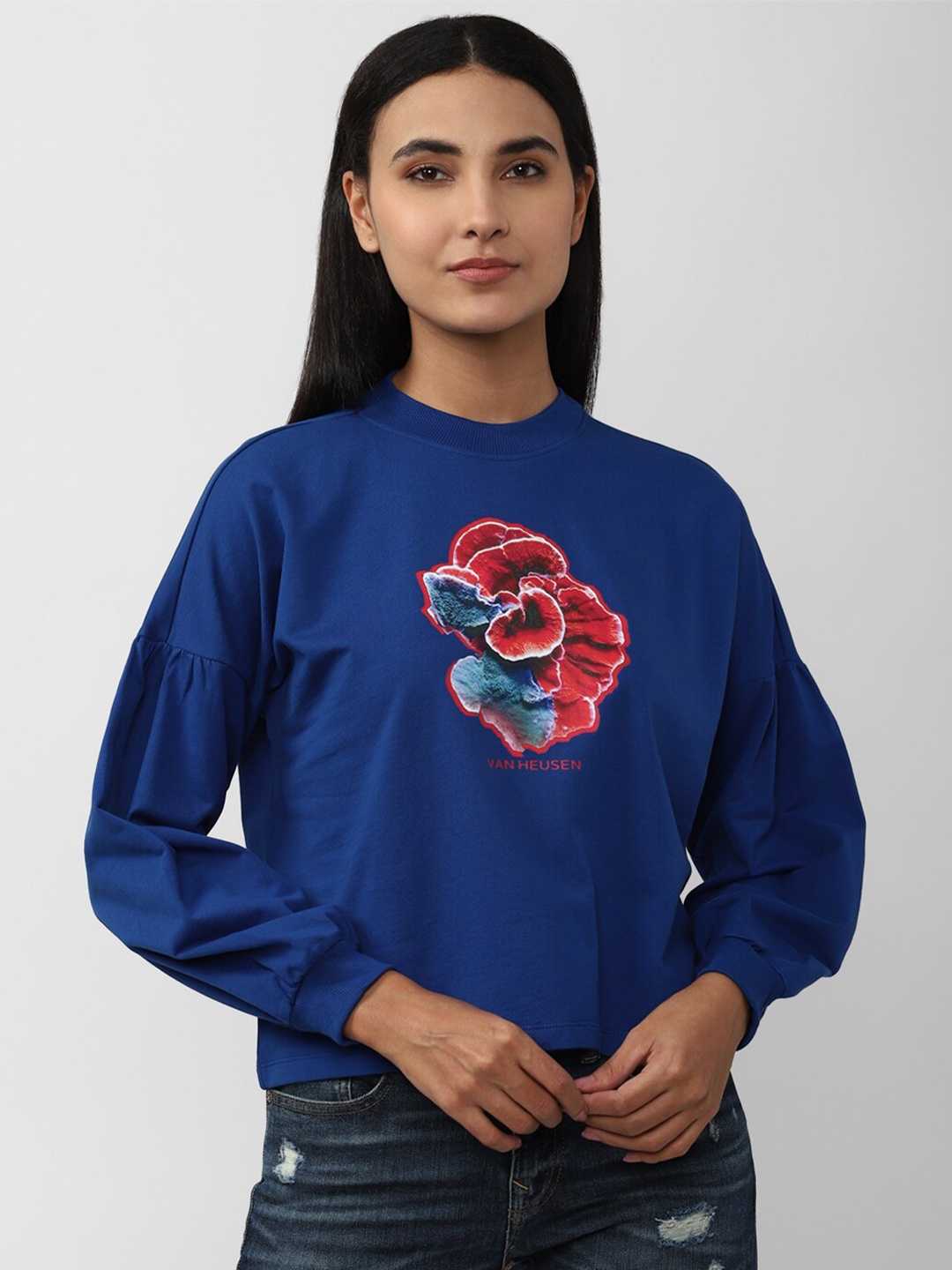 

Van Heusen Woman Printed Cotton Sweatshirt, Blue