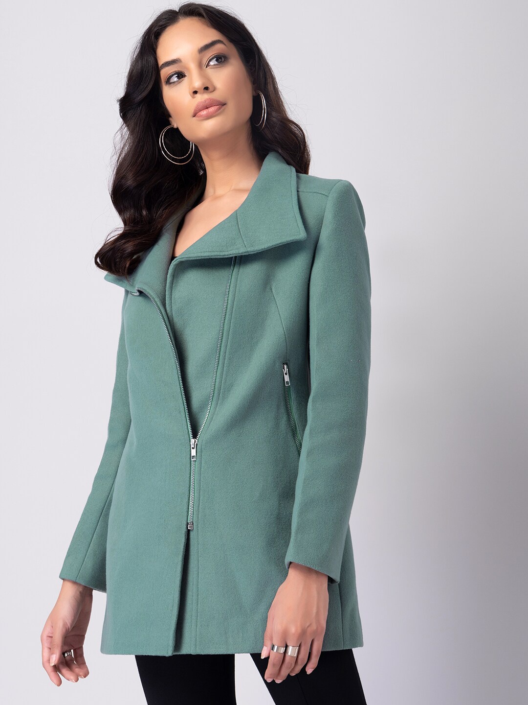 

FabAlley Women Felt Zippered Peacoat, Green
