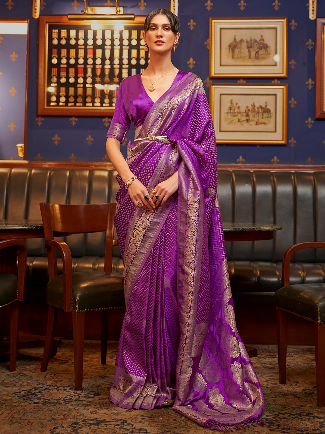 

Saree mall Woven Design Zari Silk Blend Sarees, Purple