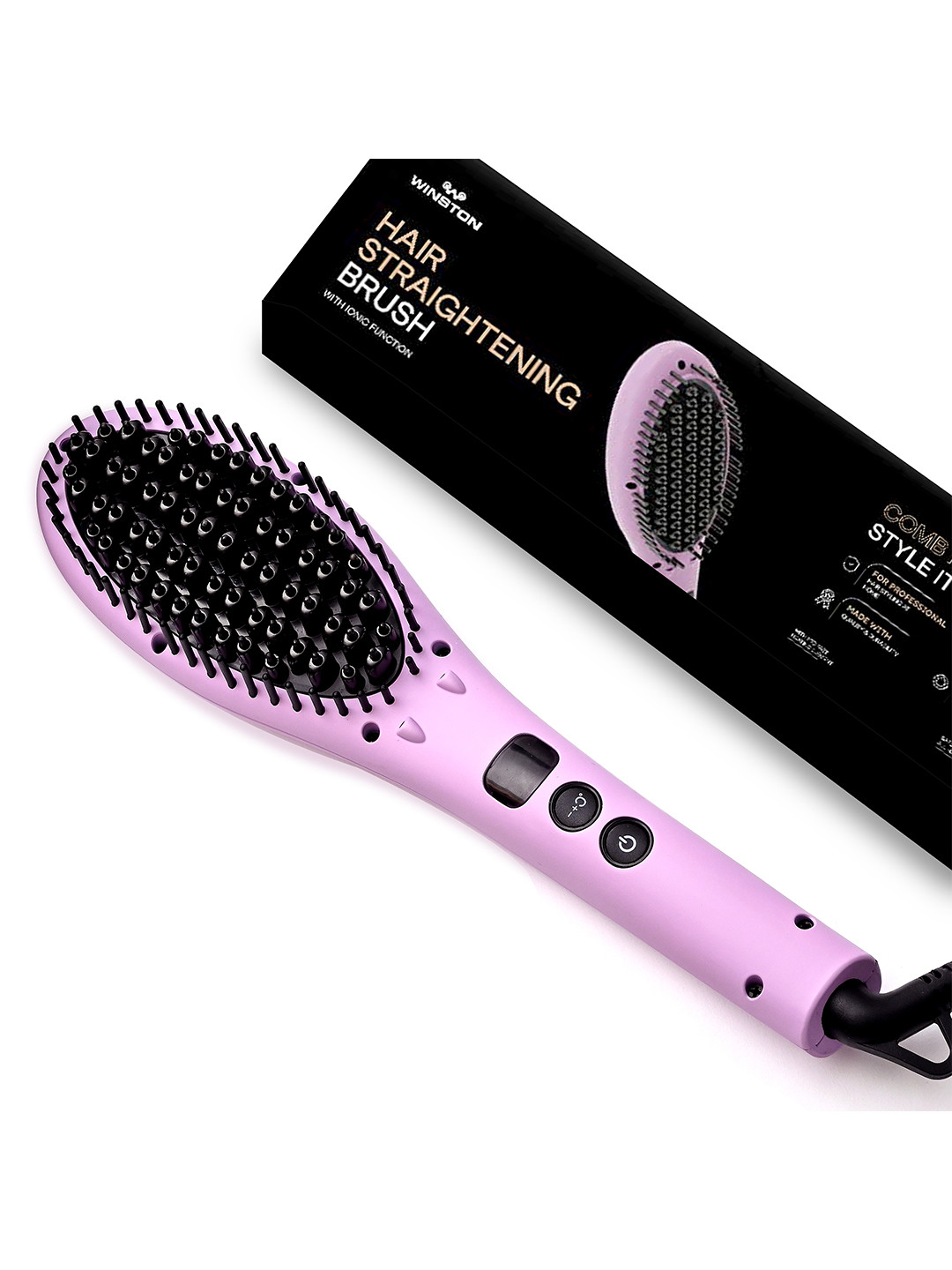 

WINSTON Hair Straightening Brush for Silky & Straight Hair with Adjustable Heat Setting, Lavender