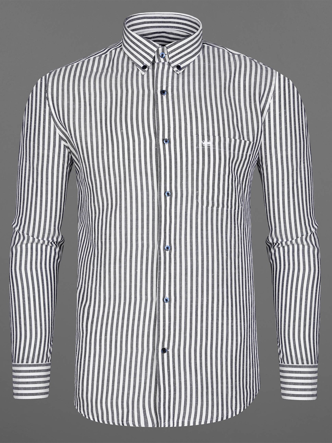 

FRENCH CROWN Men White Standard Striped Casual Shirt