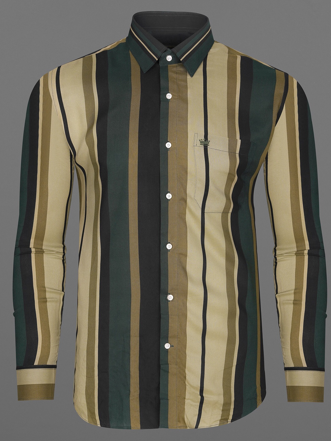 

FRENCH CROWN Men Standard Striped Casual Shirt, Green