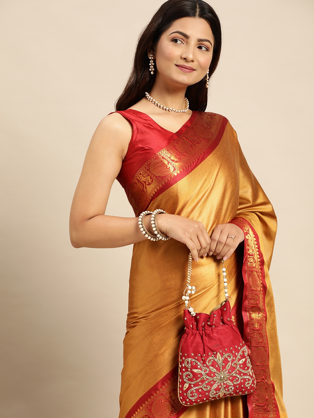 

nirja Fab Ethnic Motifs Mysore Silk Cotton Kanjeevaram Saree, Mustard
