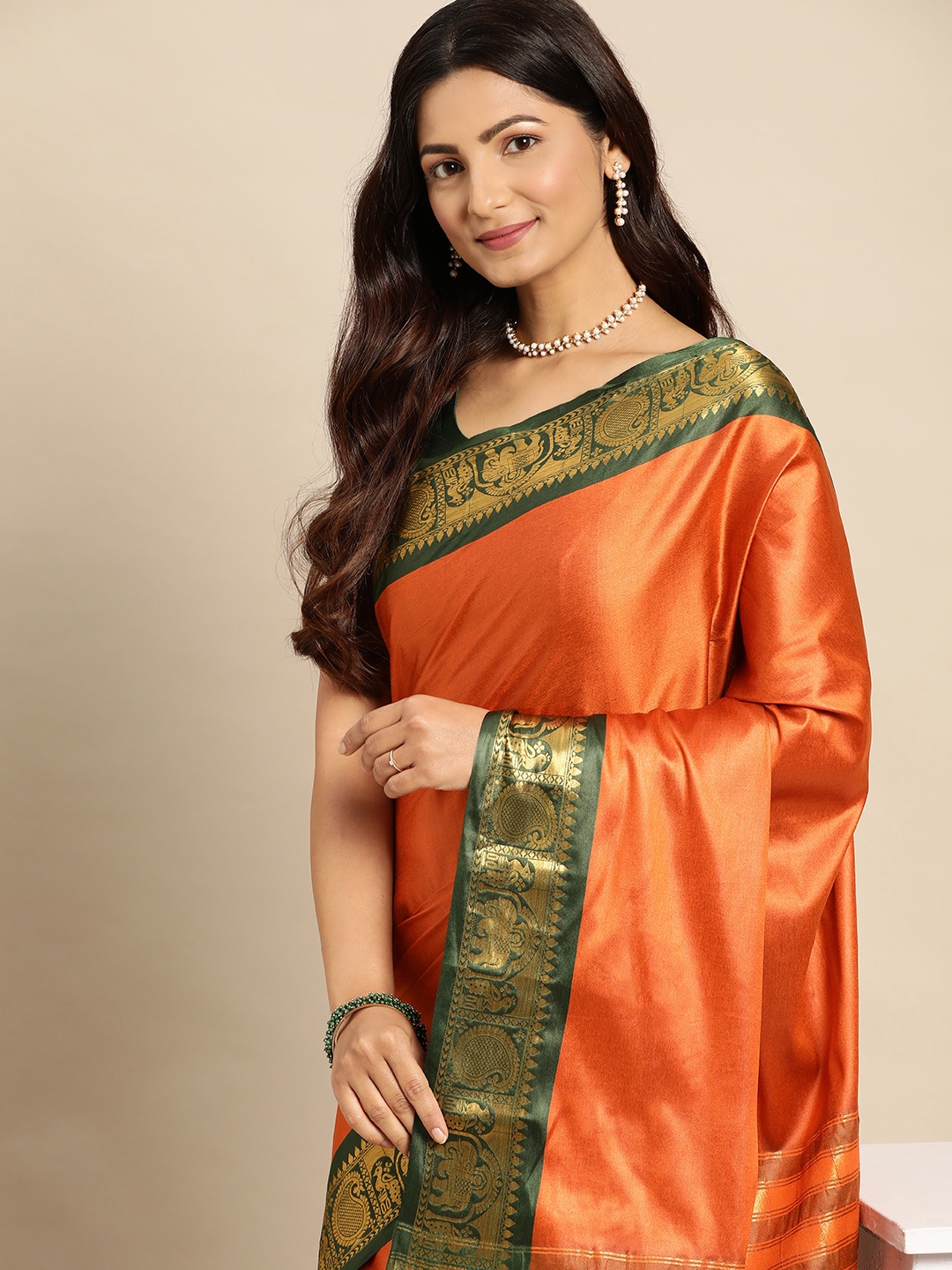 

nirja Fab Silk Cotton Kanjeevaram Saree, Orange