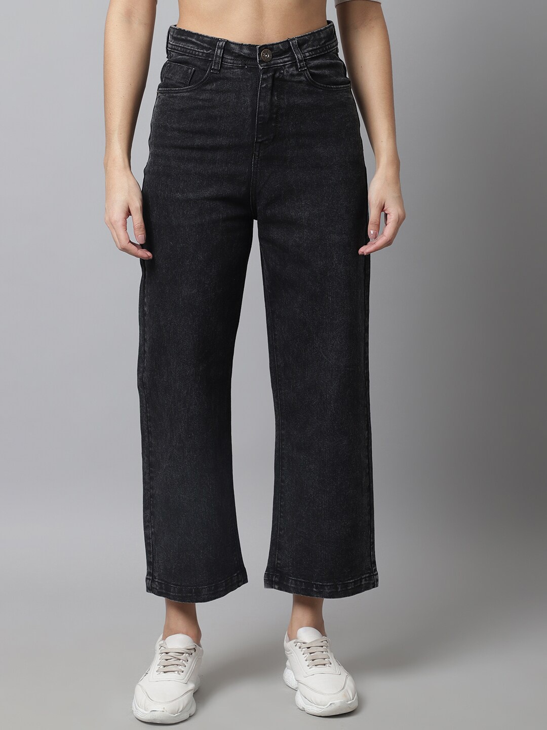 

urSense Women Wide Leg High-Rise Jeans, Black