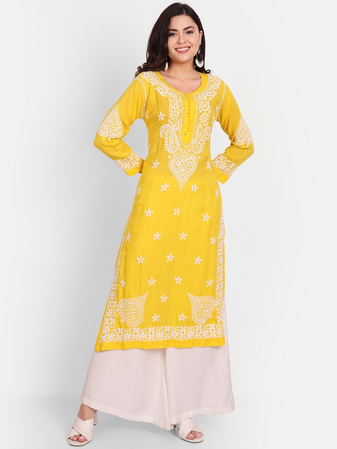 

Indiankala4u Chikankari Embroidered Straight Regular Kurta, Yellow