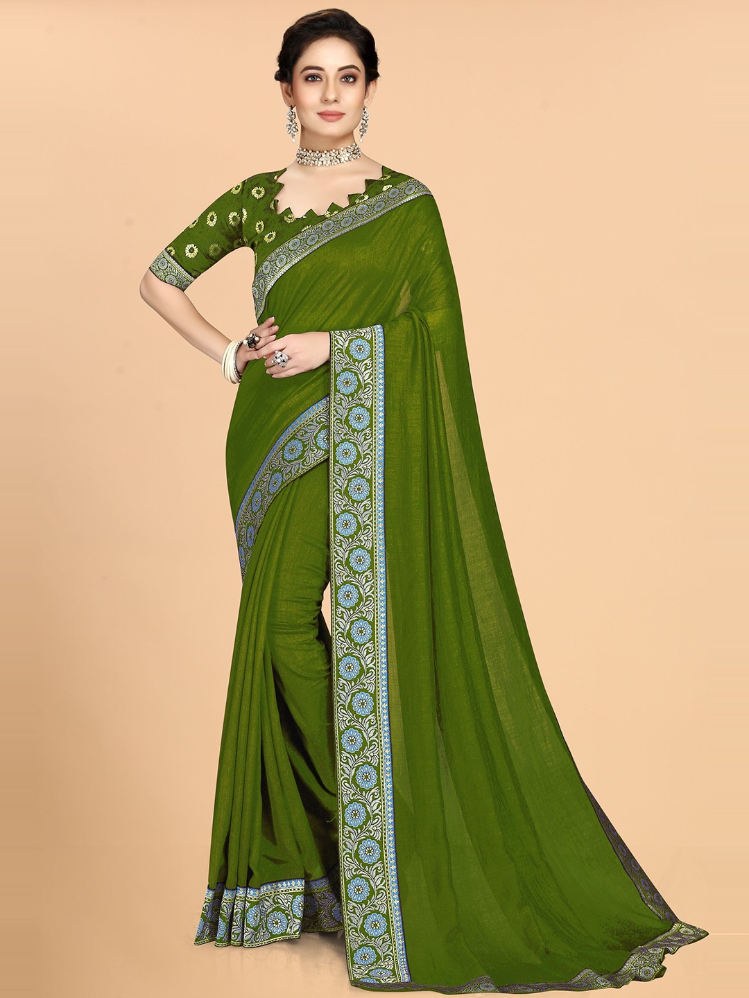 

KALINI Silk Blend Saree, Green