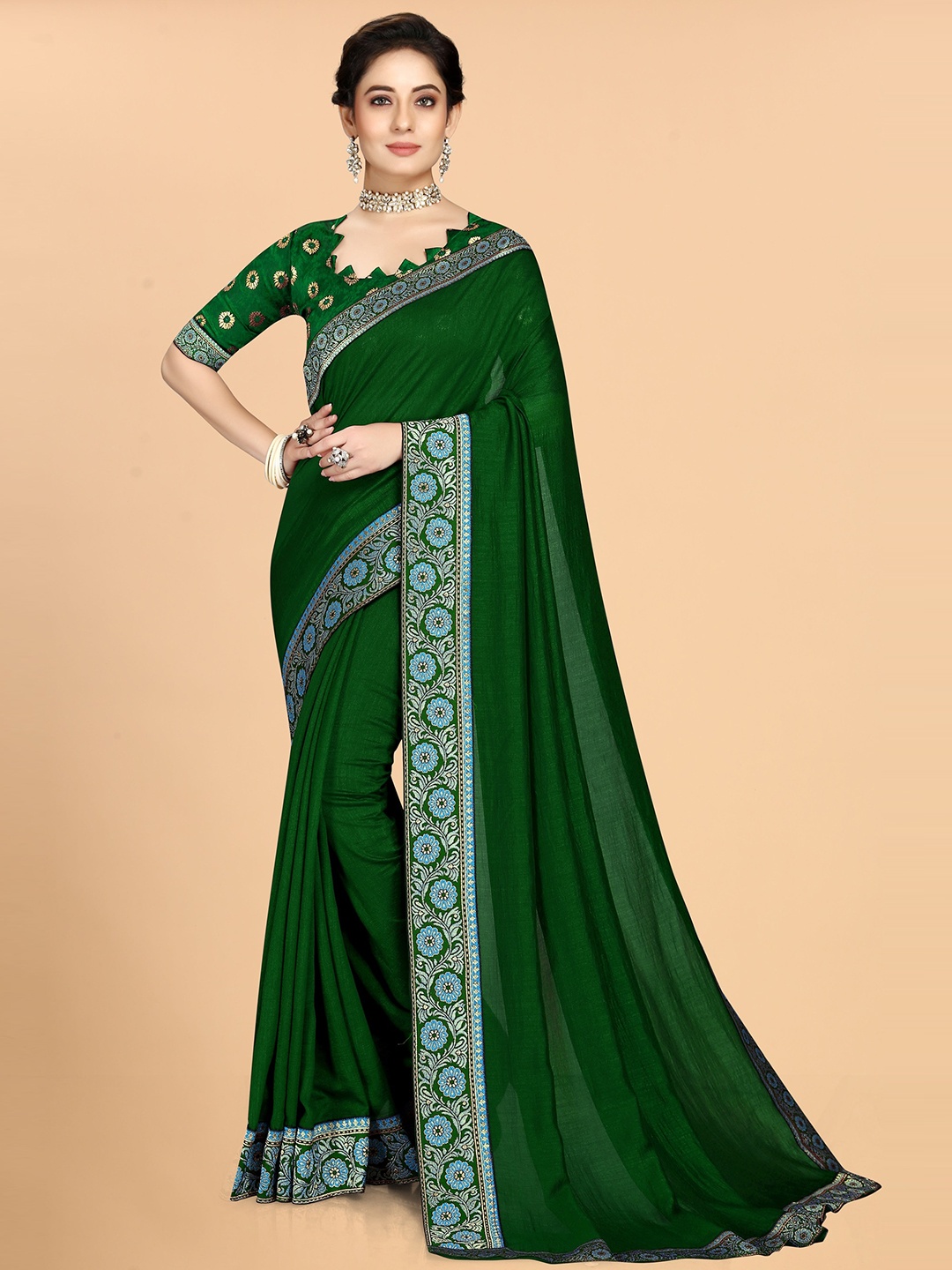 

KALINI Silk Blend Saree, Green