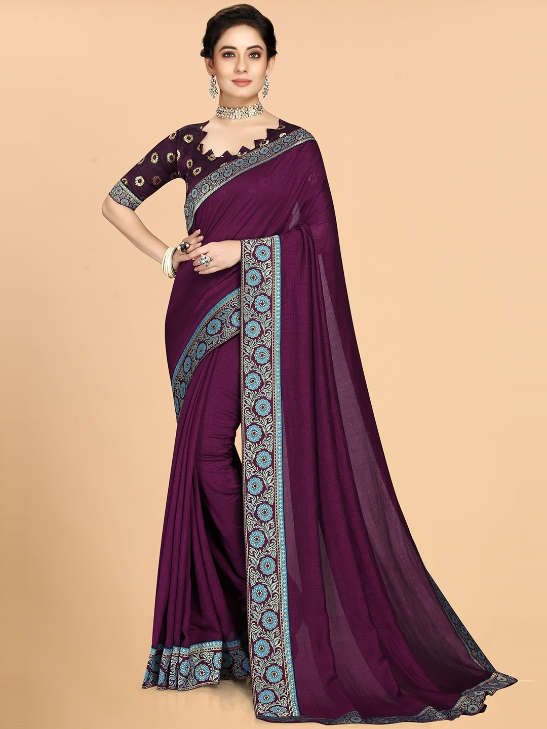 

KALINI Silk Blend Saree, Purple