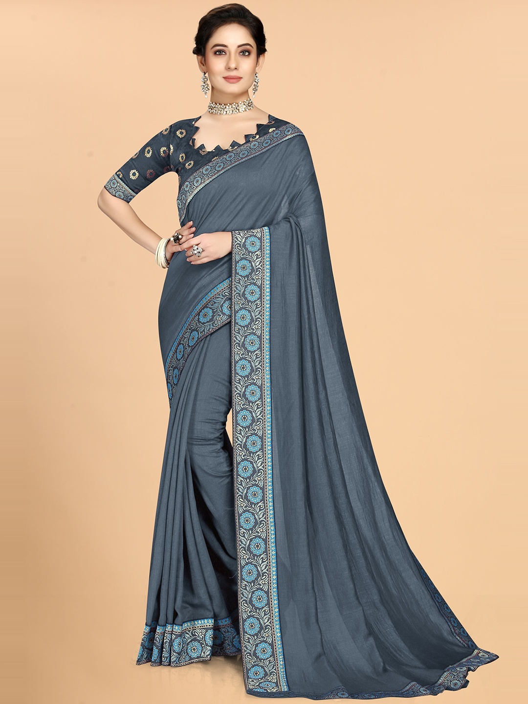

KALINI Silk Blend Saree, Grey