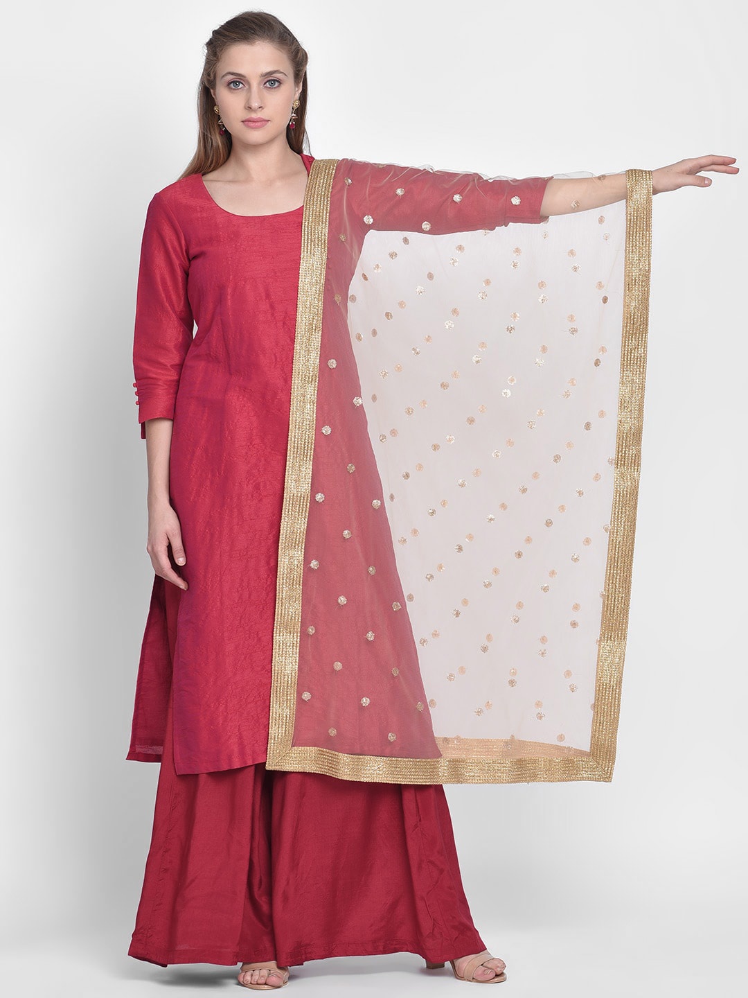 

Dupatta Bazaar Ethnic Motifs Embroidered Net Dupatta with Gotta Patti, Gold