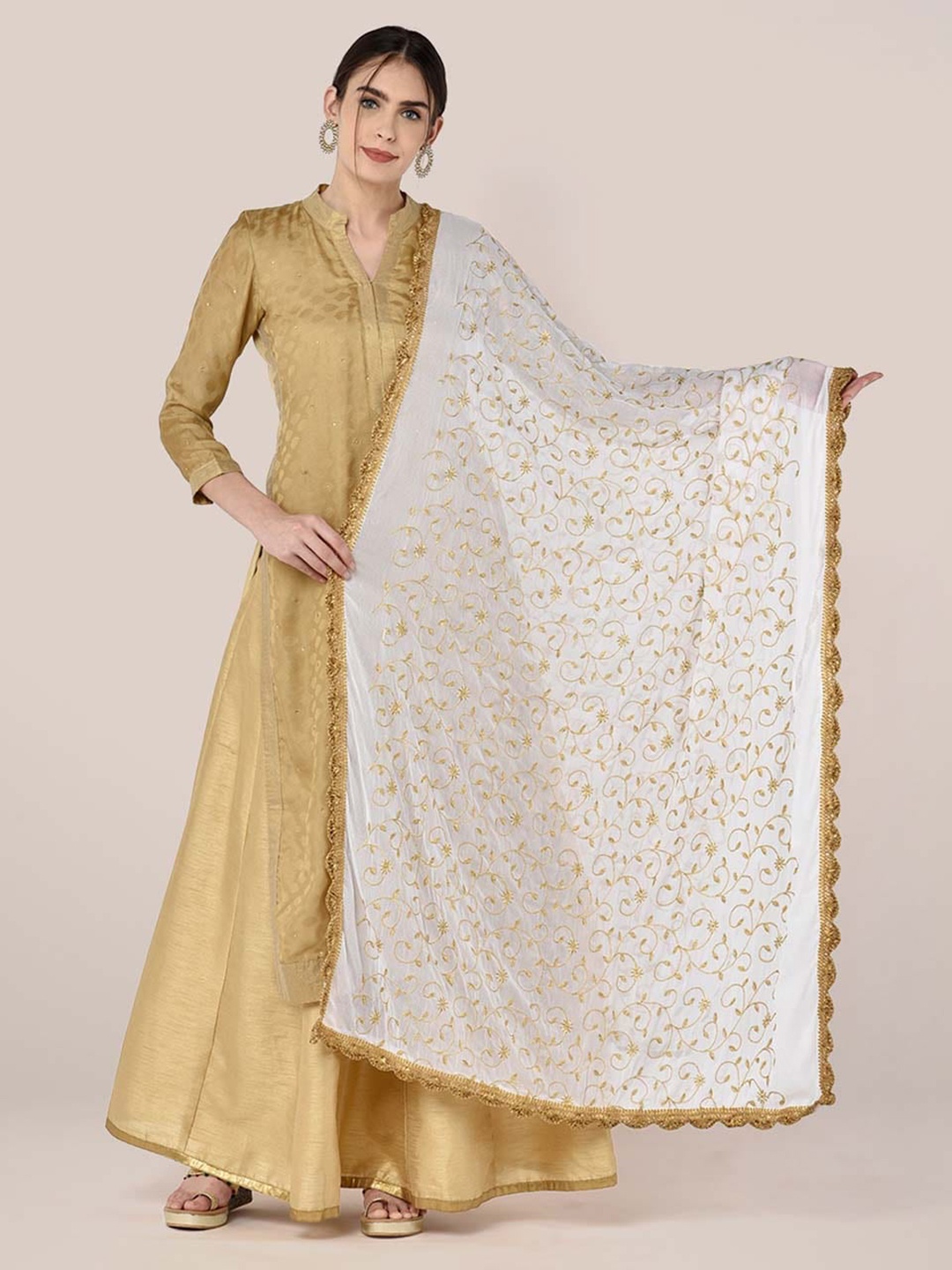 

Dupatta Bazaar Embroidered Chiffon Dupatta with Zari, White