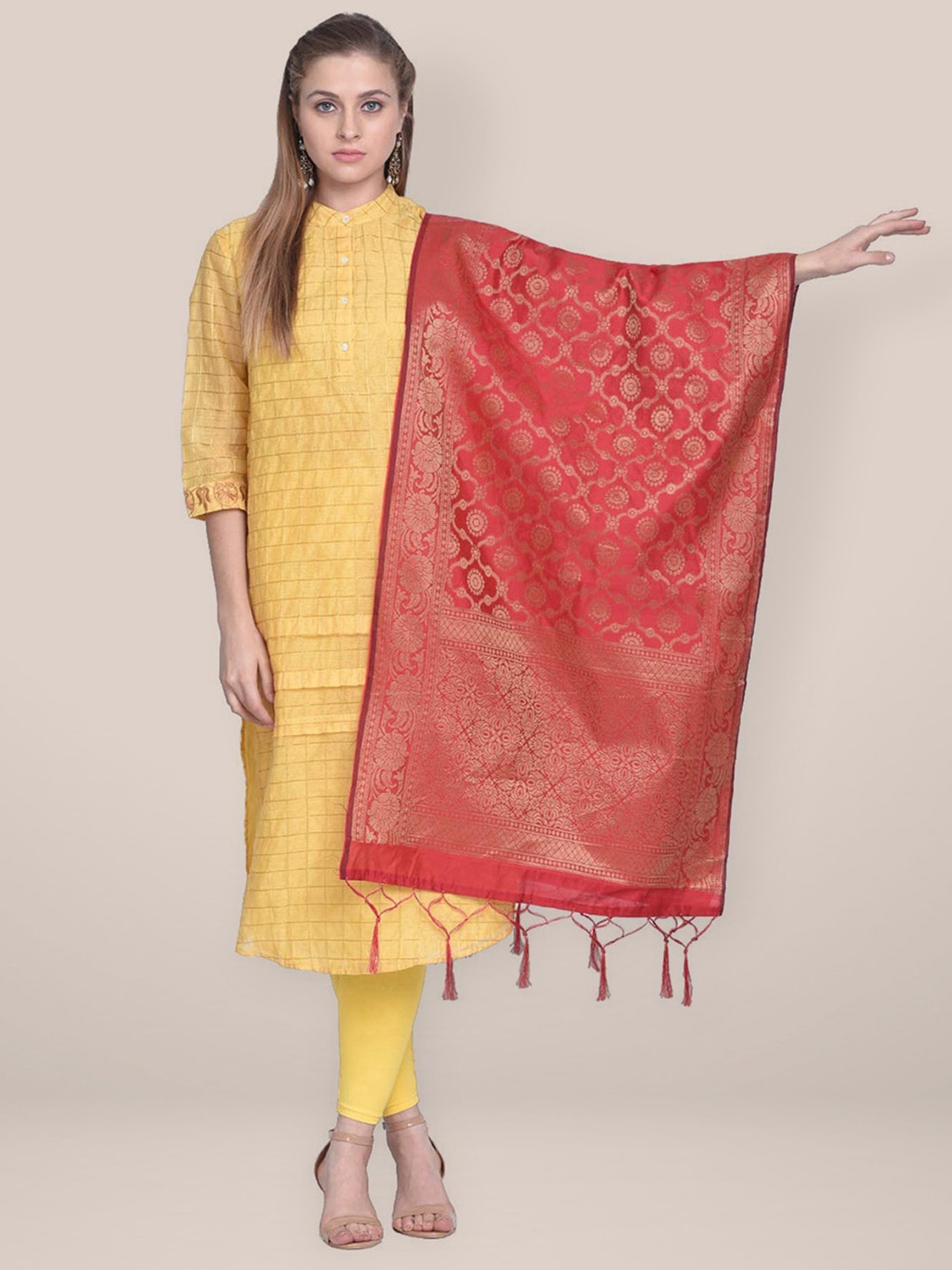 

Dupatta Bazaar Woven Design Banarasi Silk Dupatta, Red