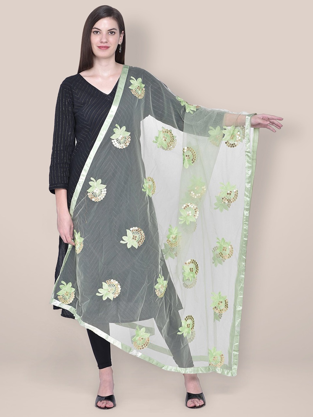 

Dupatta Bazaar Embroidered Net Dupatta with Sequinned, Green