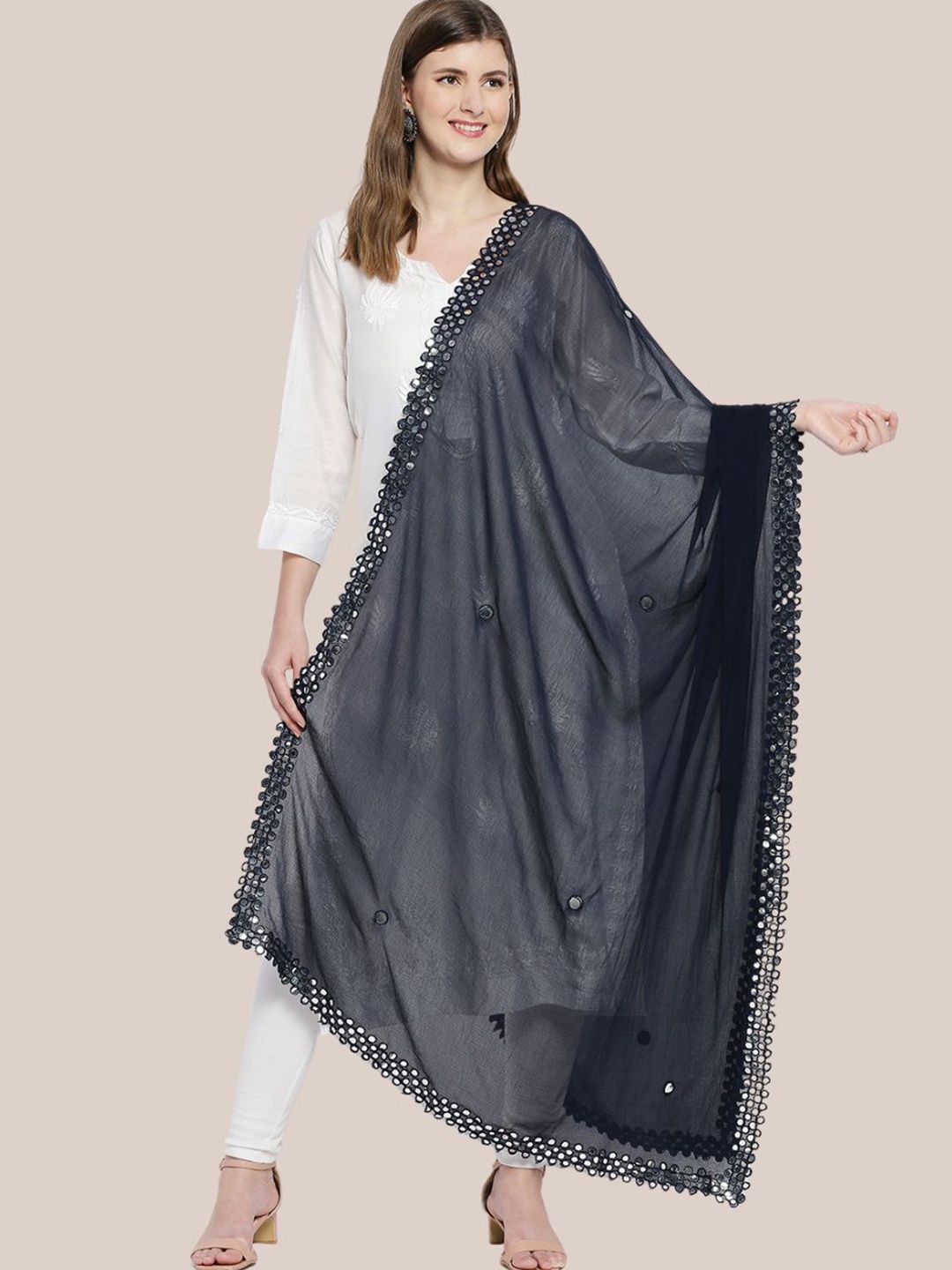 

Dupatta Bazaar Chiffon Dupatta with Mirror Work, Navy blue