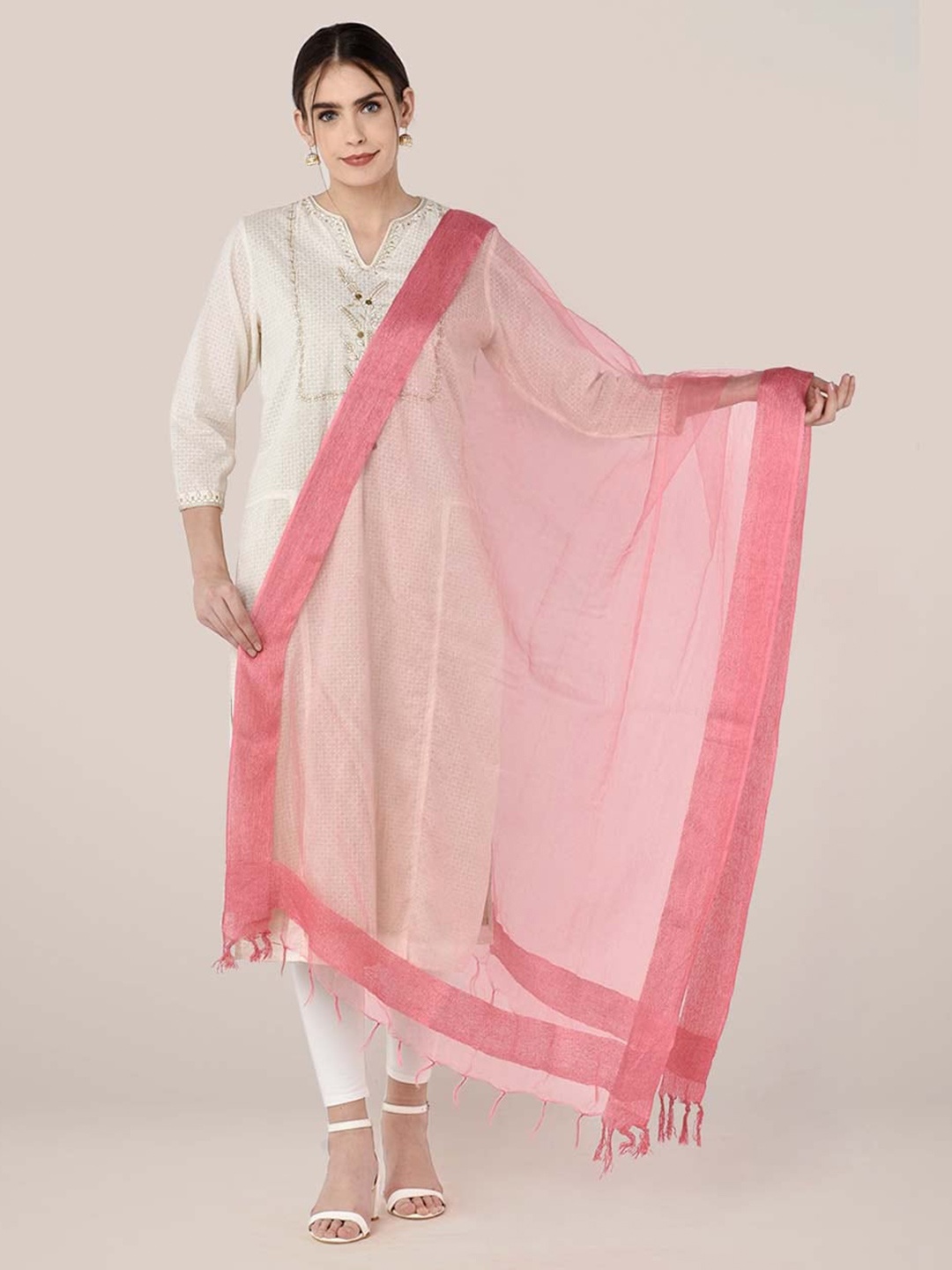 

Dupatta Bazaar Solid Organza Dupatta, Peach