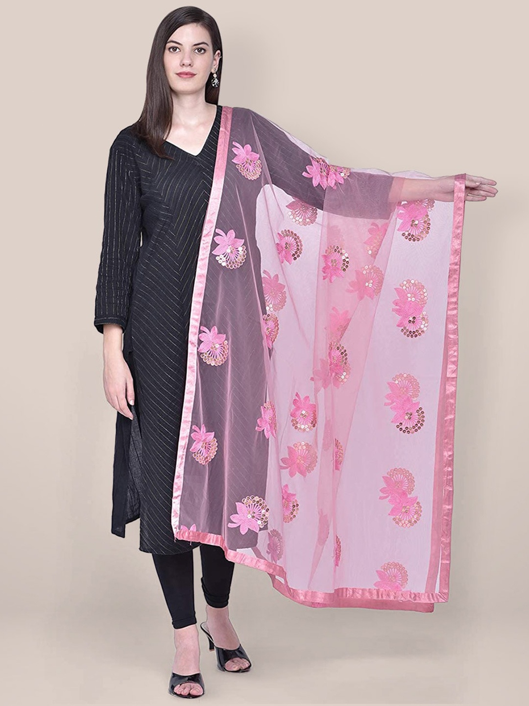 

Dupatta Bazaar Embroidered Dupatta with Sequinned, Pink