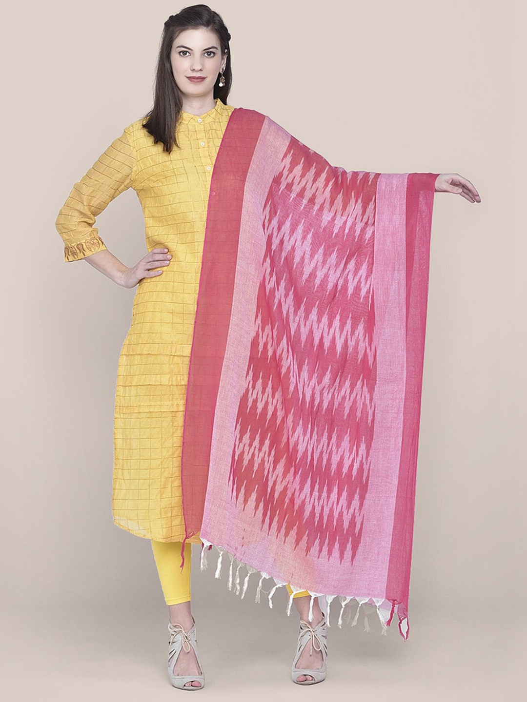 

Dupatta Bazaar Printed Pure Cotton Ikat Dupatta, Pink