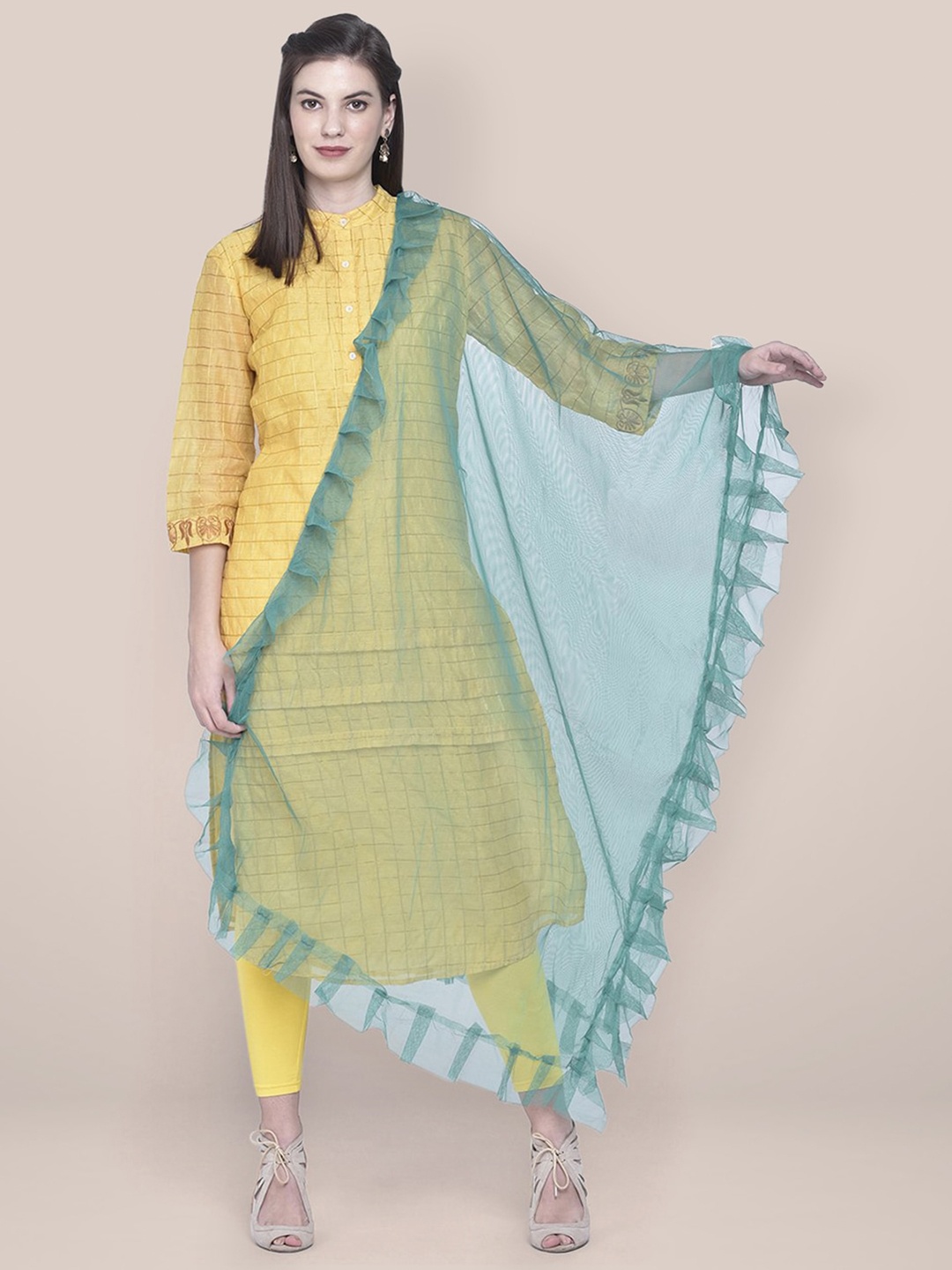 

Dupatta Bazaar Ruffle Border Dupatta, Green