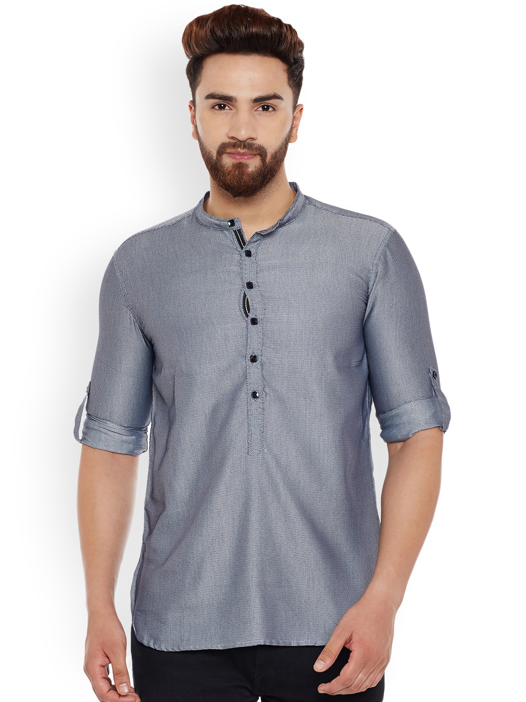 

even Men Grey Woven Design Straight Kurta