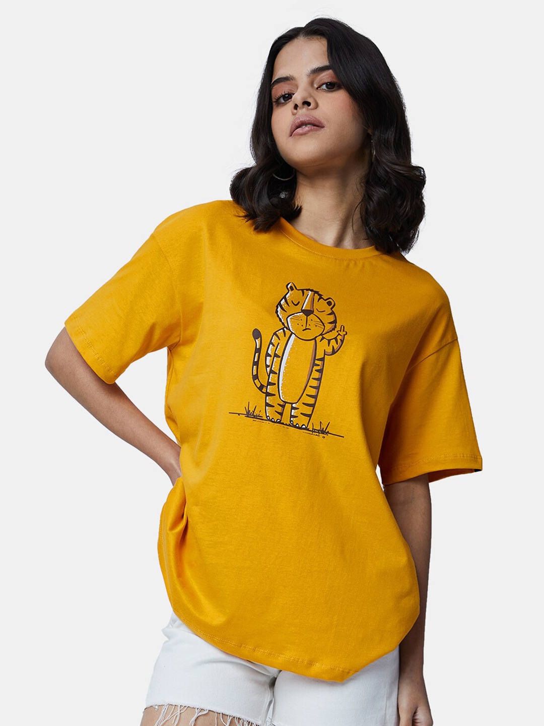 

The Souled Store Women Typography Printed Oversized T-shirt, Yellow