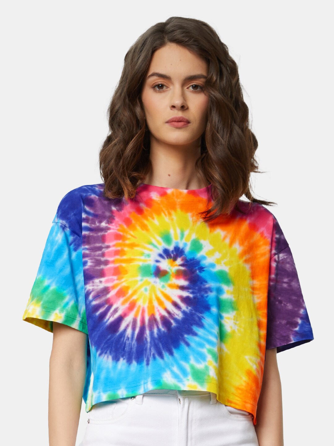 

The Souled Store Women Tie and Dye Boxy Oversized T-shirt, Blue