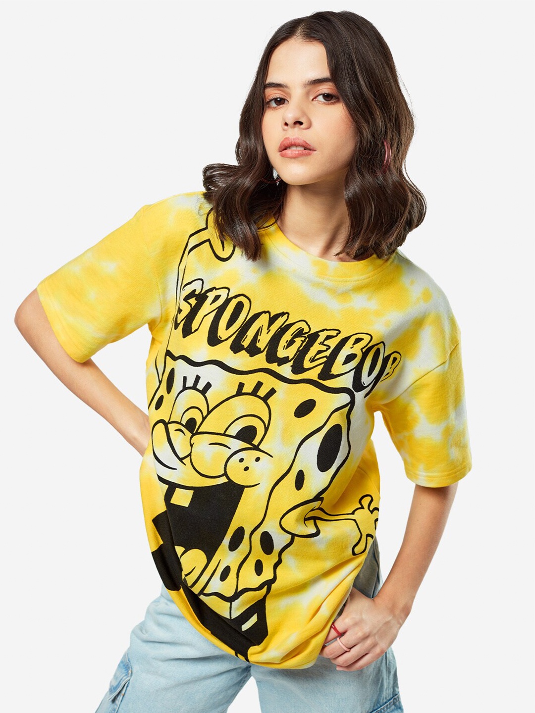 

The Souled Store Women Printed Loose T-shirt, Yellow