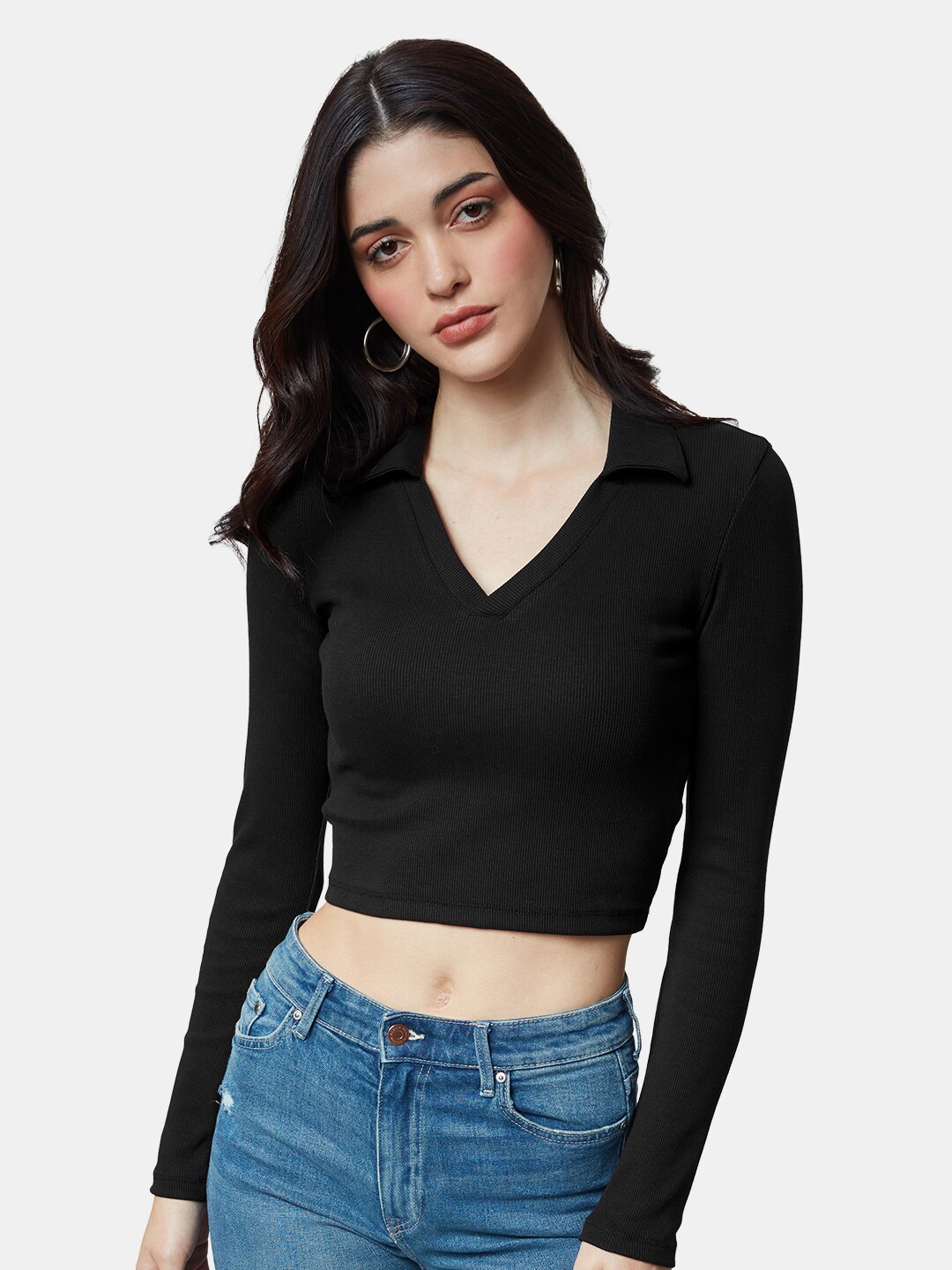 

The Souled Store Women Cotton V-Neck T-shirt, Black