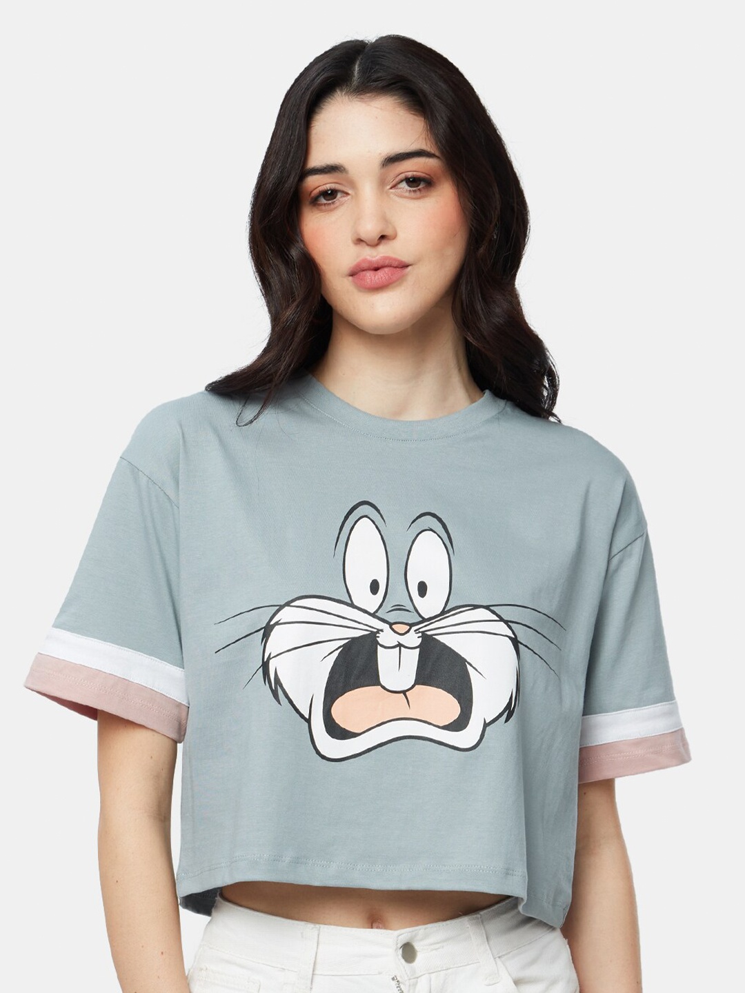 

The Souled Store Women Cotton Printed Oversized T-shirt, Grey
