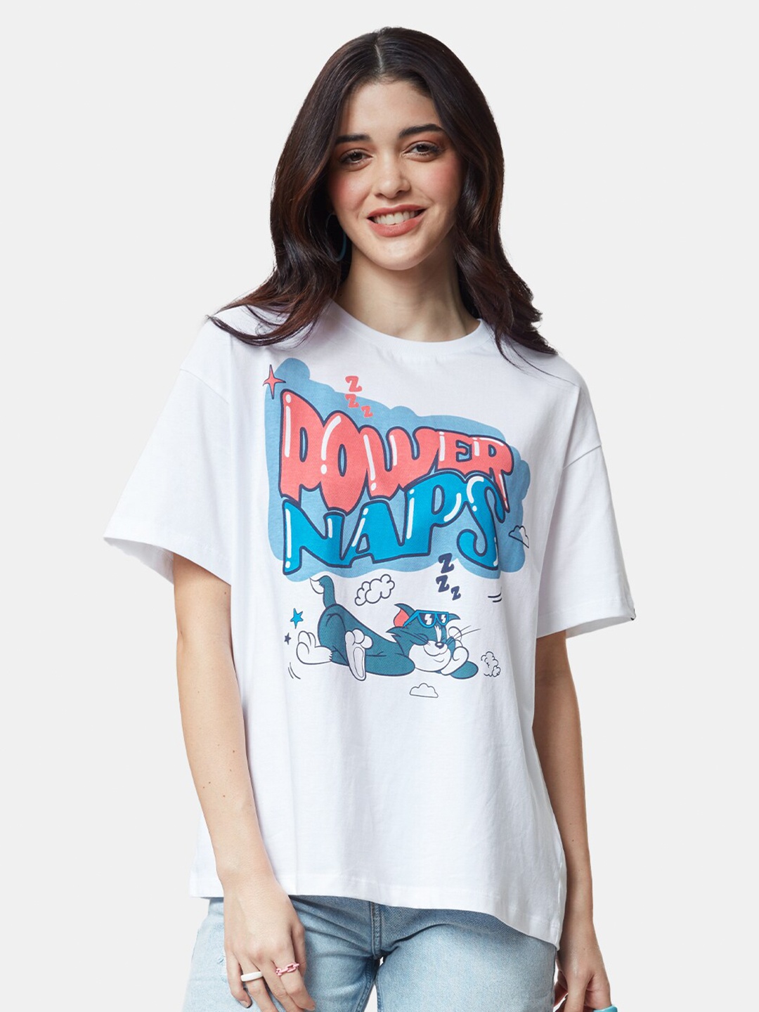

The Souled Store Women Cotton Printed Oversized T-shirt, White