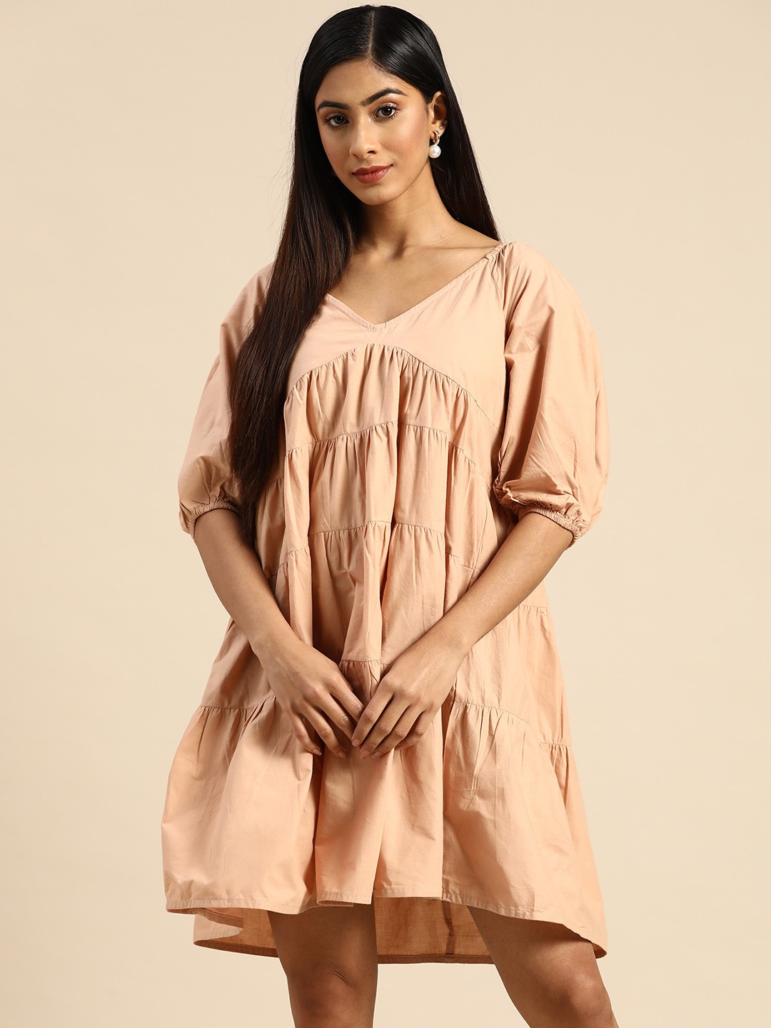 

Athena Beige Organic Cotton A-Line Dress