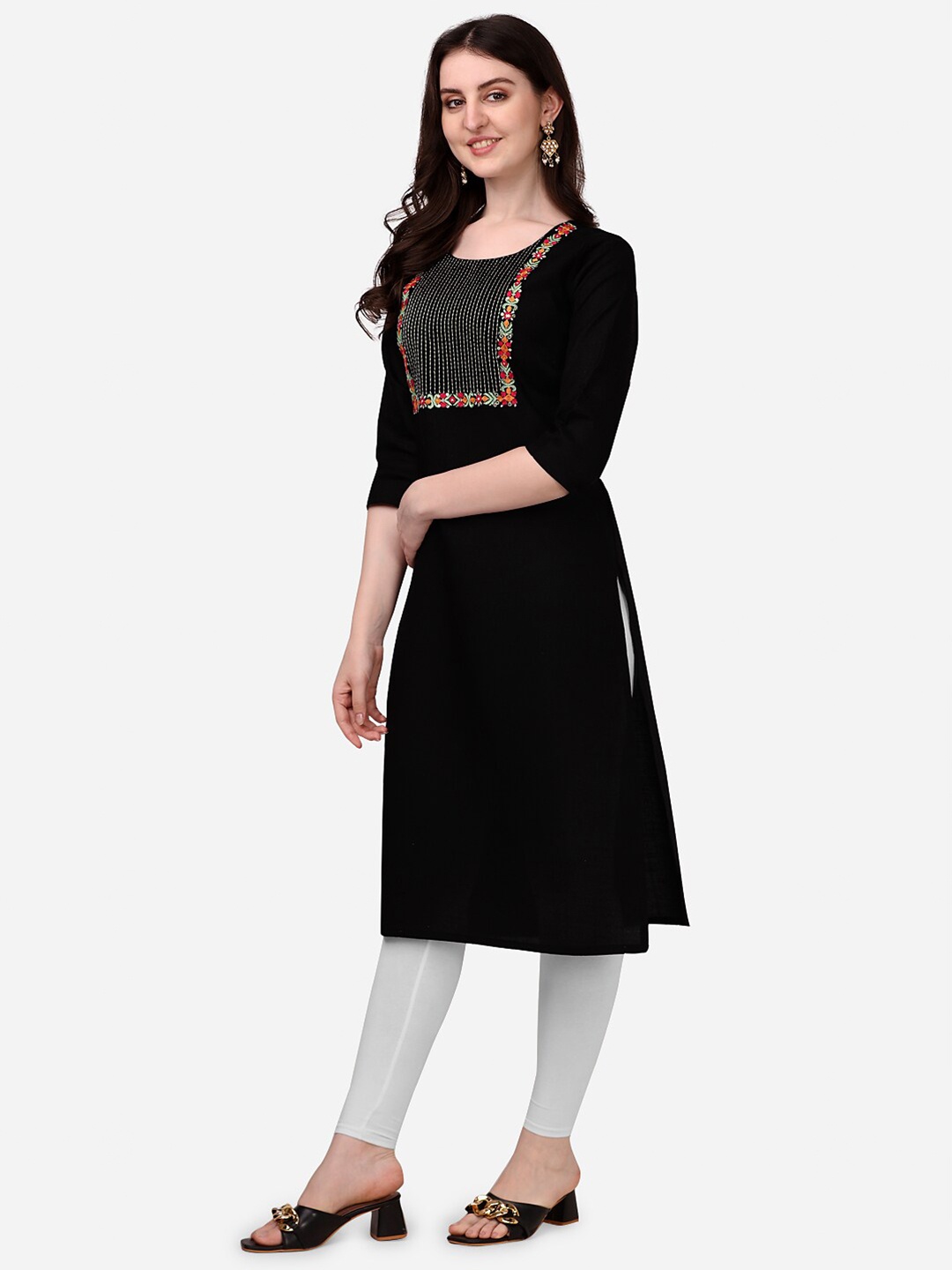 

HERE&NOW Floral Embroidered Kurta, Black