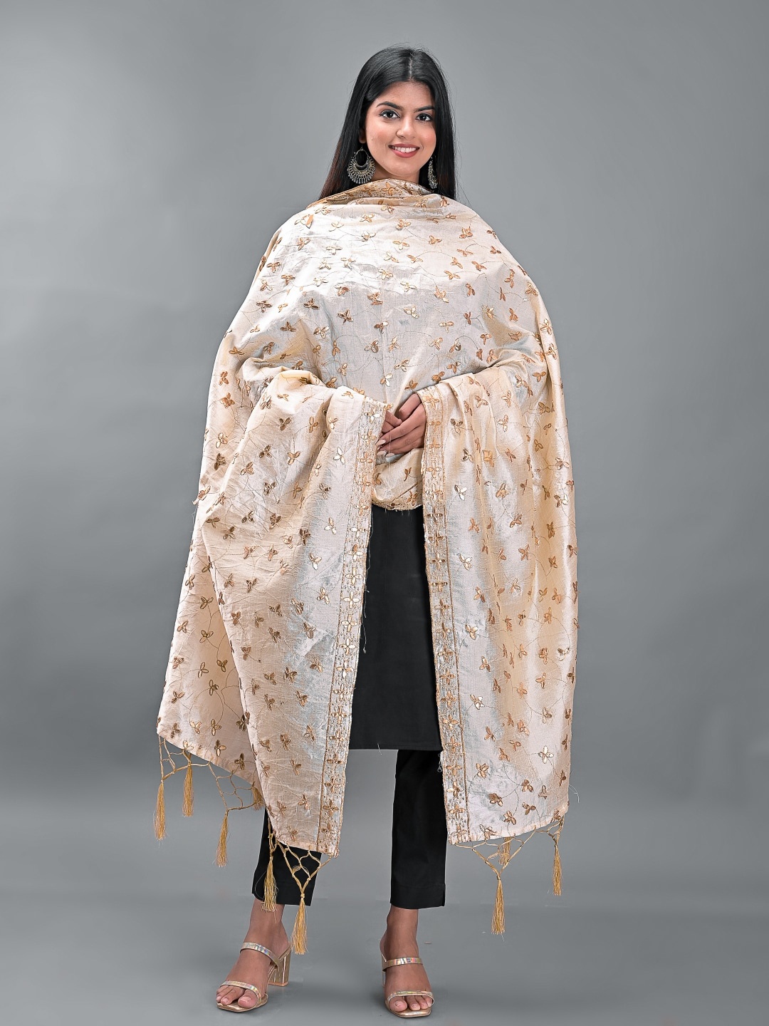 

Apratim Embroidered Crepe Dupatta with Gotta Patti, Gold