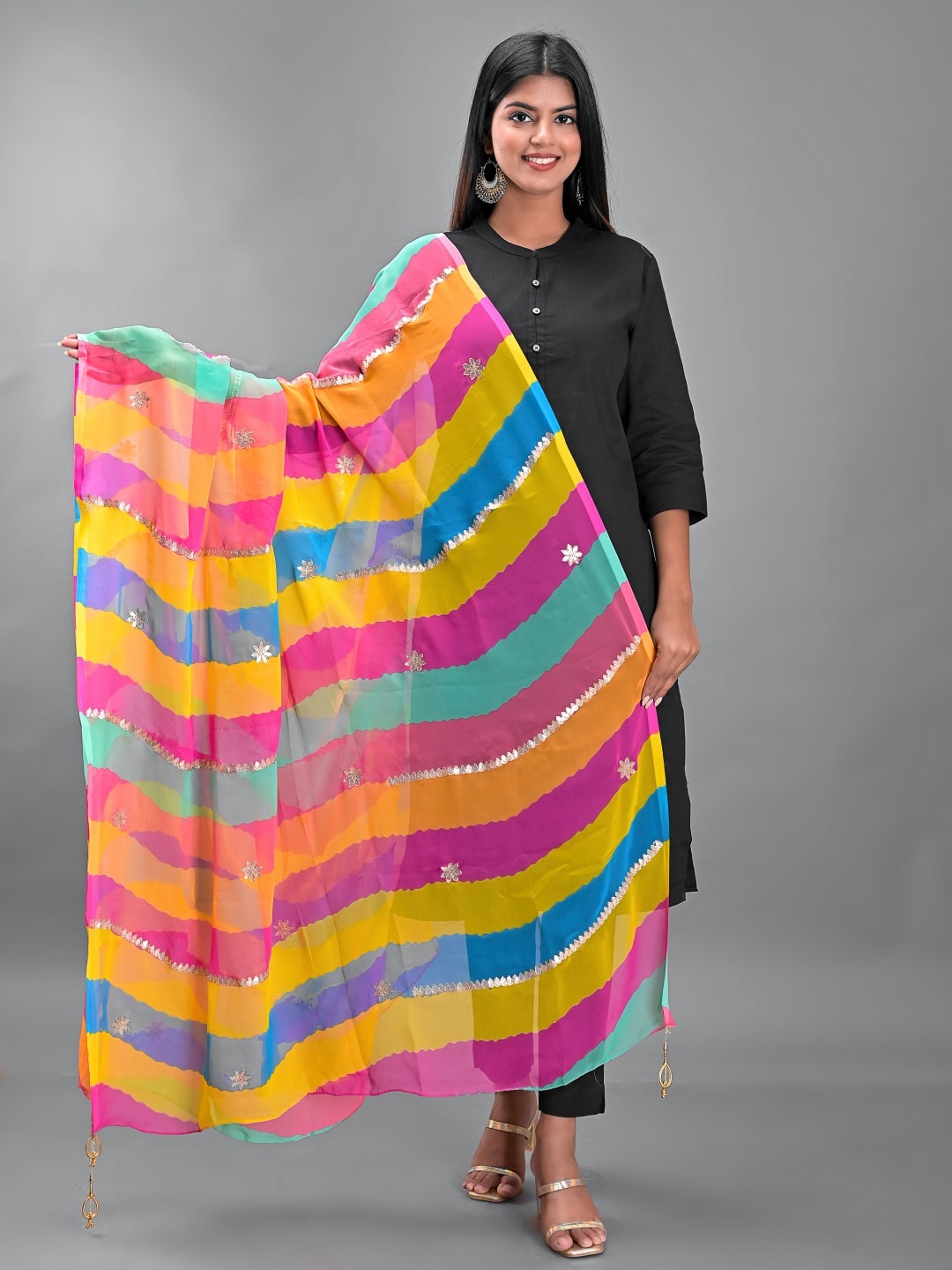 

Apratim Leheriya Chiffon Dupatta with Gotta Patti, Yellow